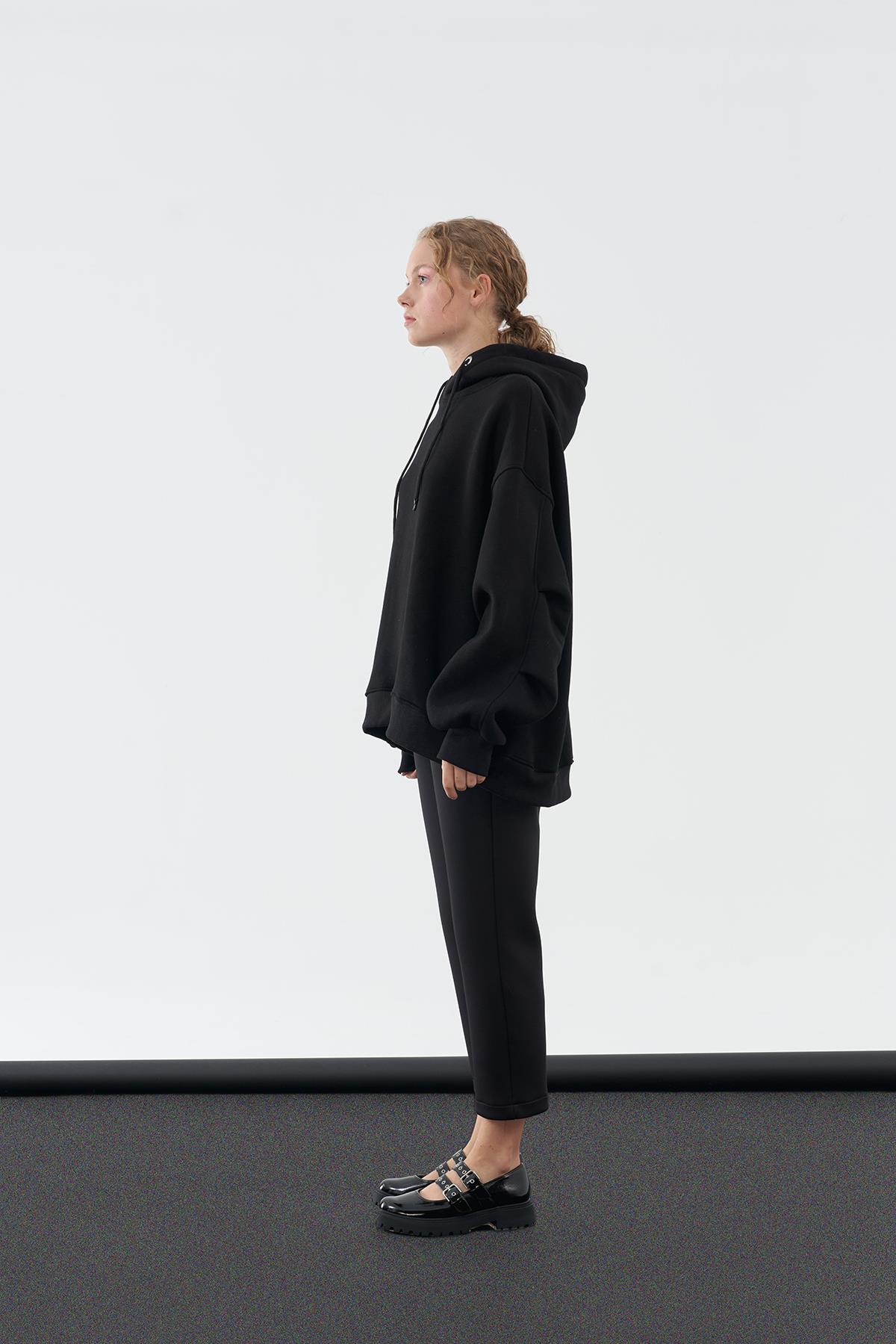 DENA ÜÇ İPLİK ŞARDONLU SWEAT - SİYAH