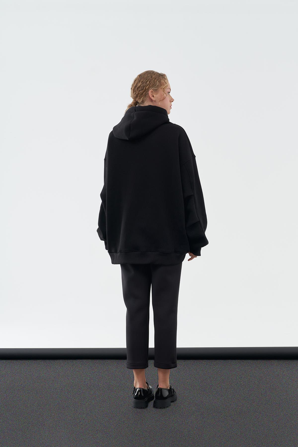 DENA ÜÇ İPLİK ŞARDONLU SWEAT - SİYAH