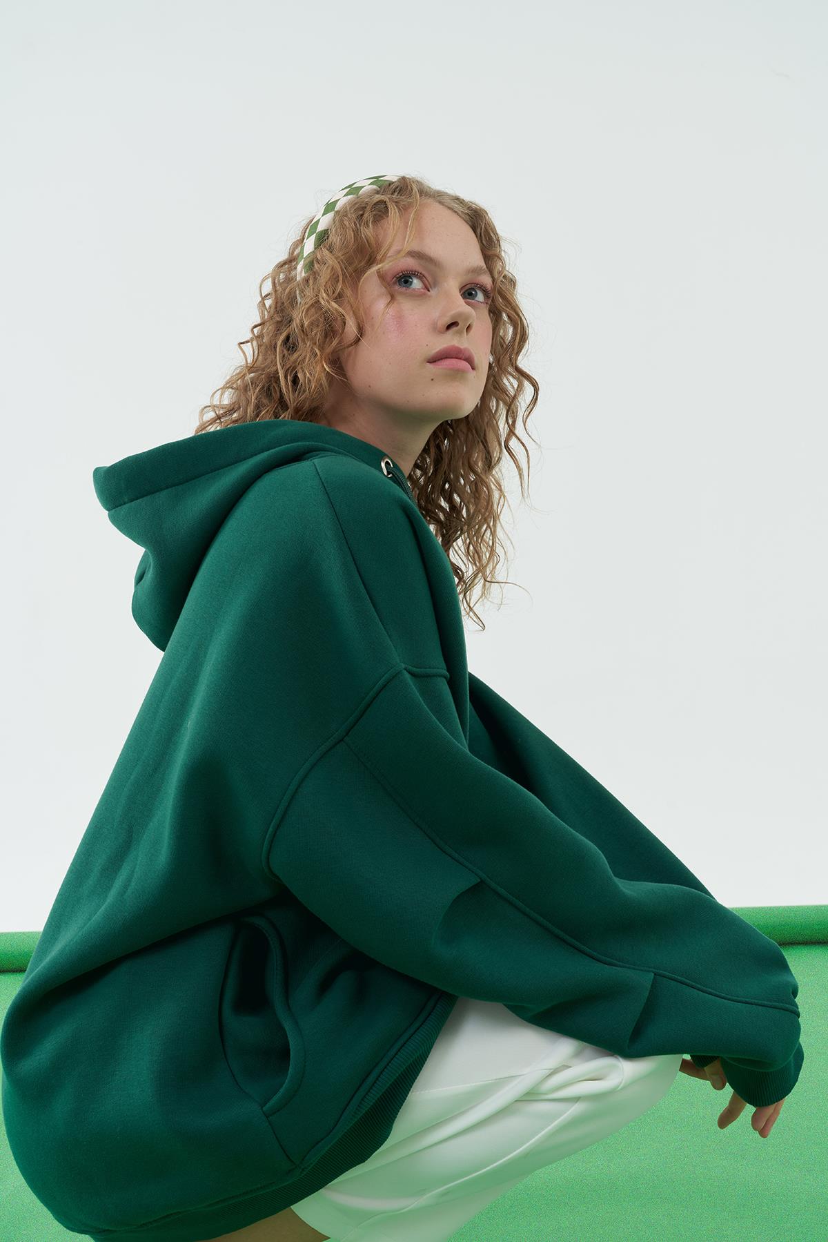 DENA ÜÇ İPLİK ŞARDONLU SWEAT - ZÜMRÜT