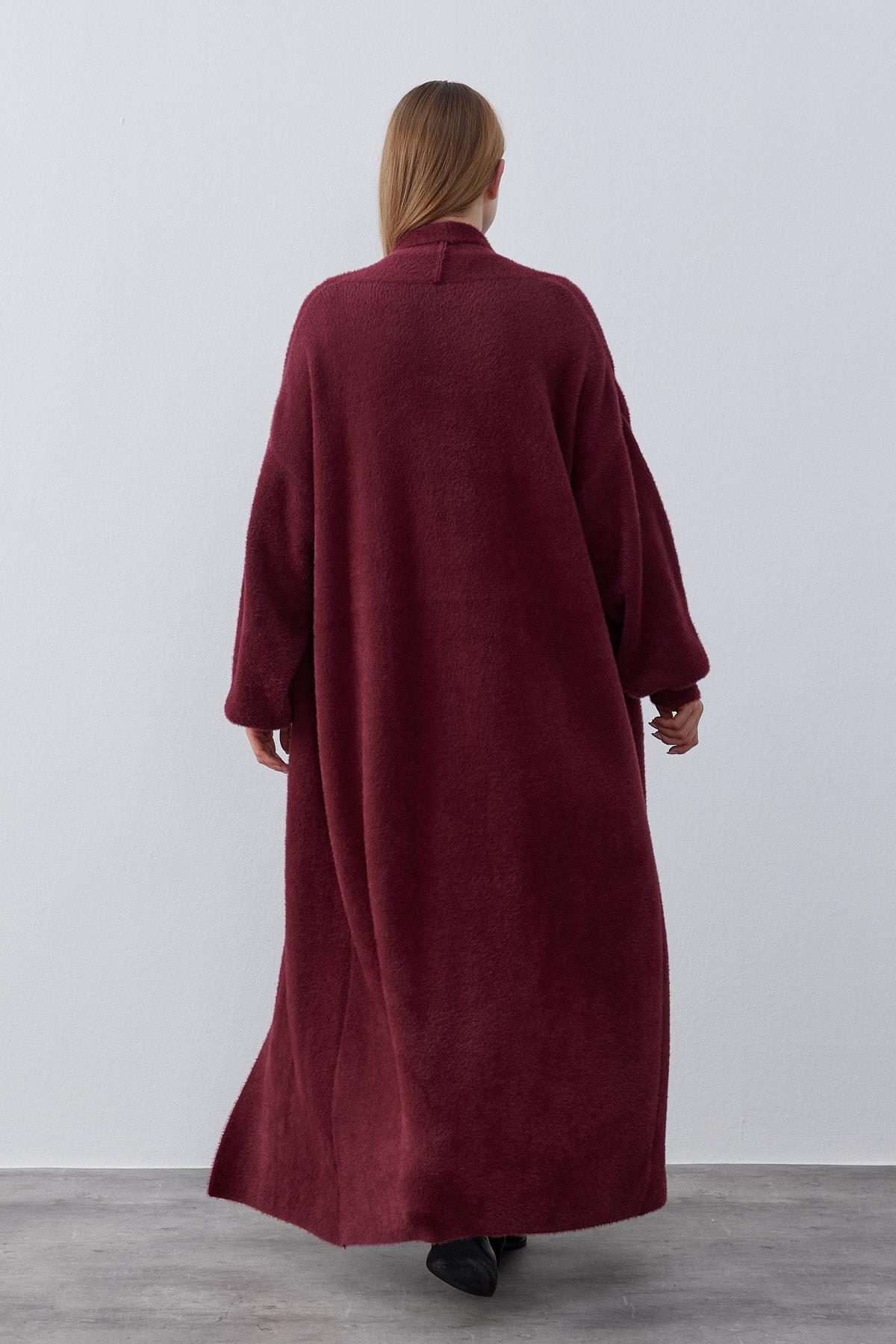 Edith Şal Yaka Angora Hırka - Bordo