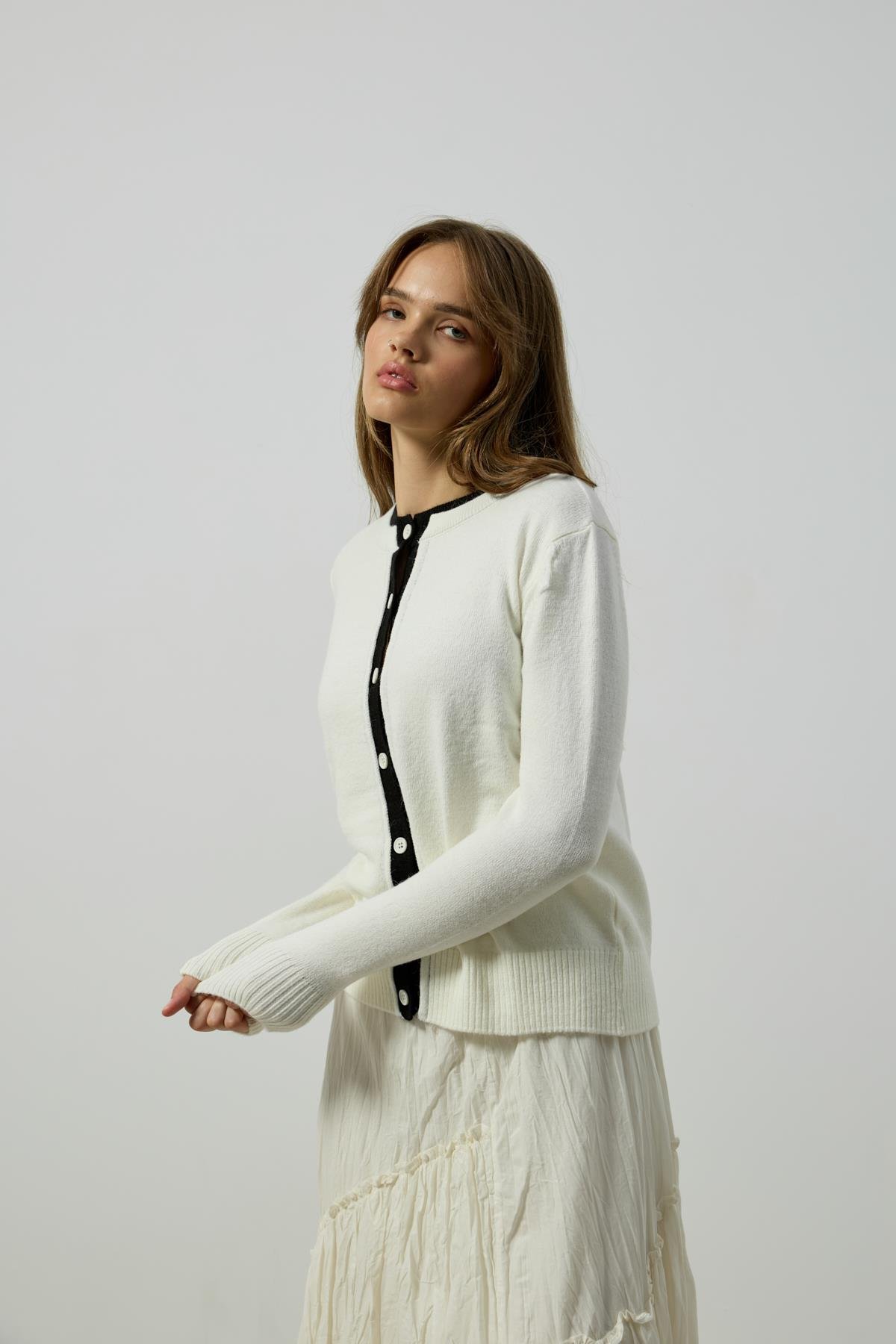 Elanor Garnili Hırka- Ekru