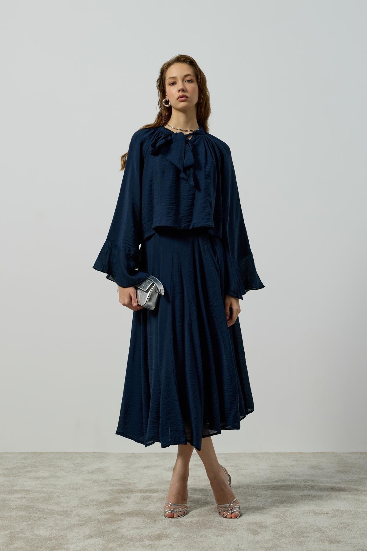 Elsia Büzgülü Damla Yaka Takım - Lacivert