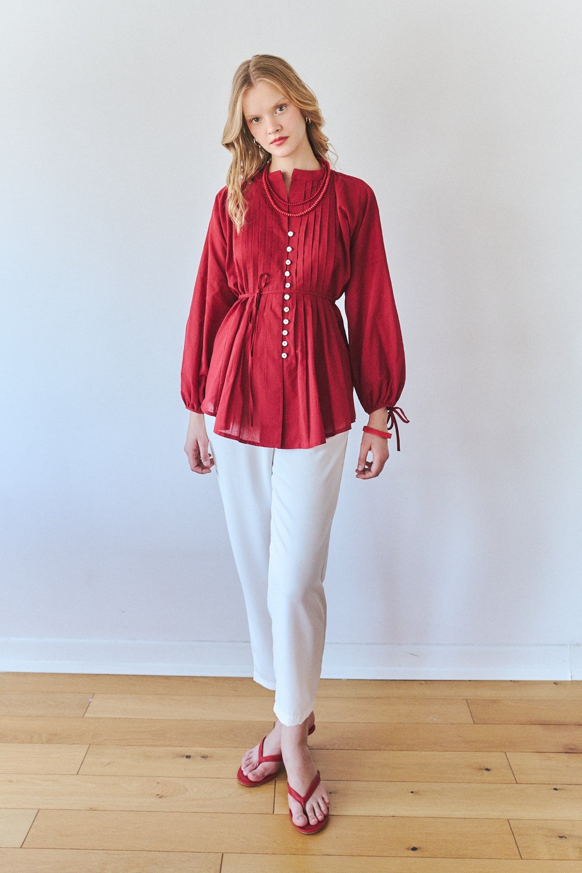 Elvara Nervürlü Kuşaklı Tunik- Bordo
