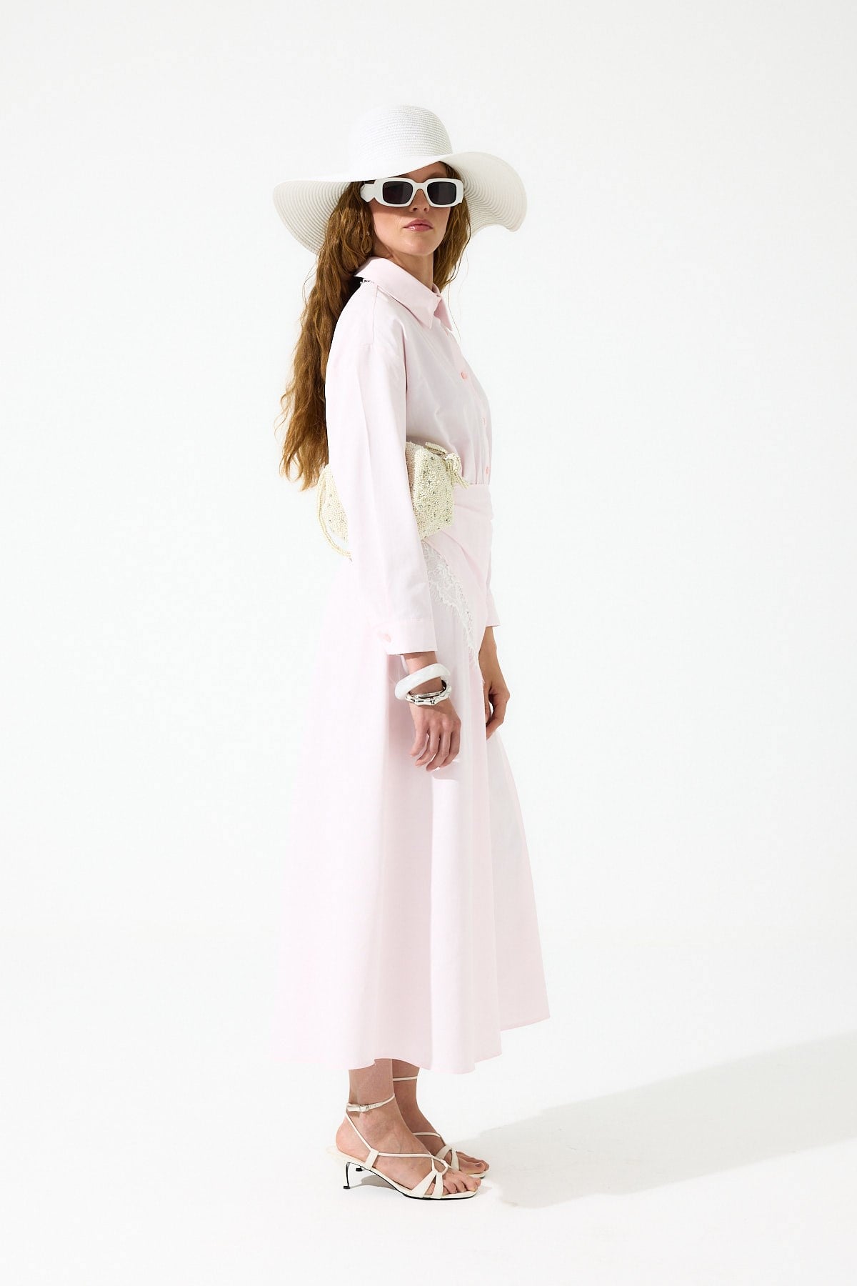 Emilia Dantel Parçalı Poplin Elbise - Pembe 