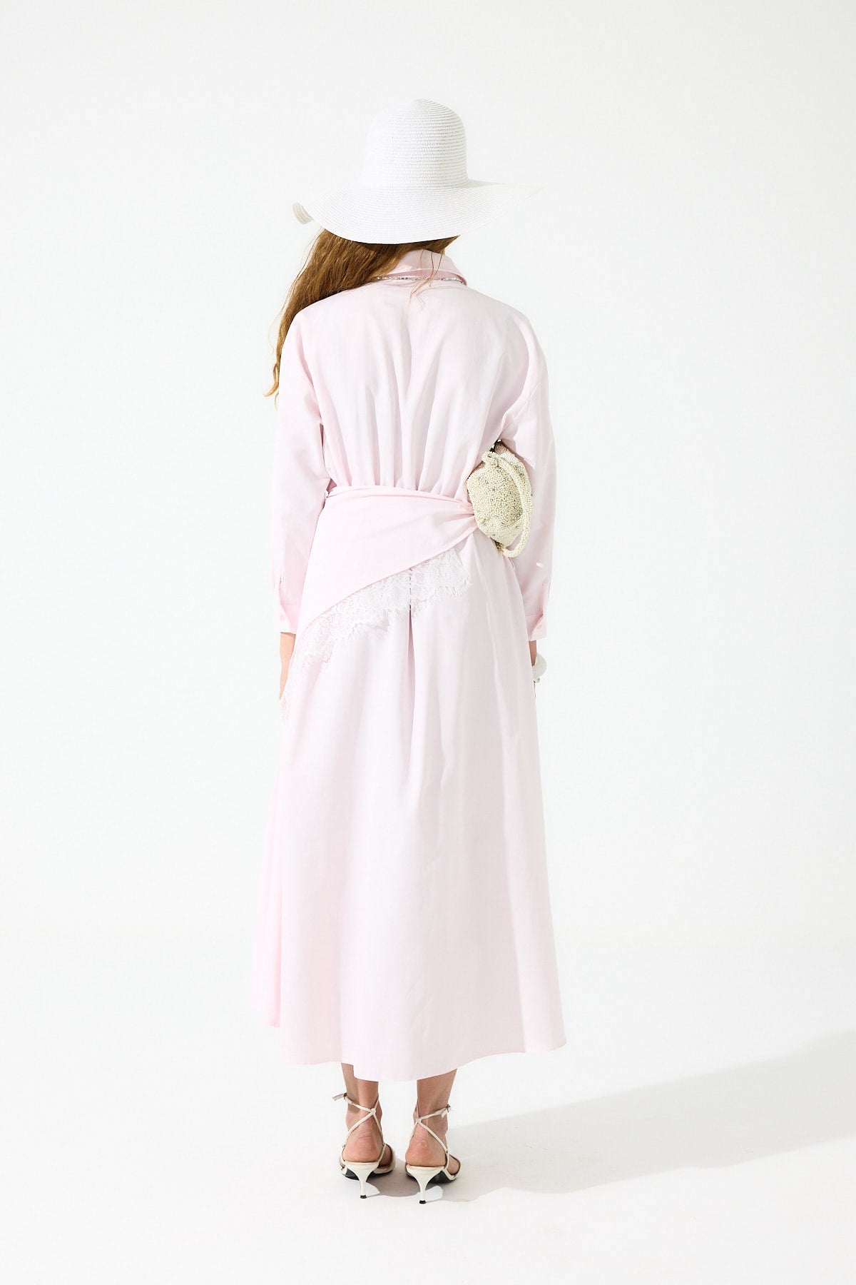 Emilia Dantel Parçalı Poplin Elbise - Pembe 