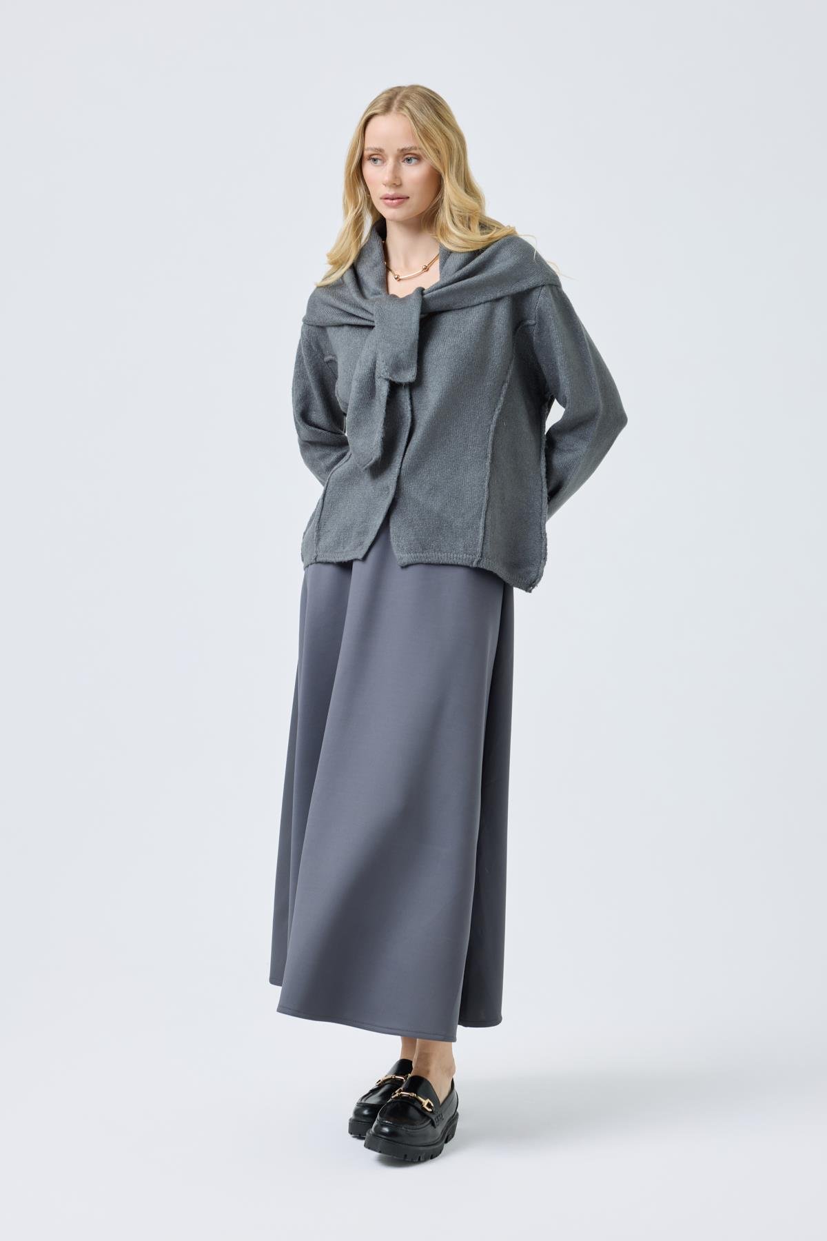 Emmy Atkılı Triko Hırka - Antrasit 