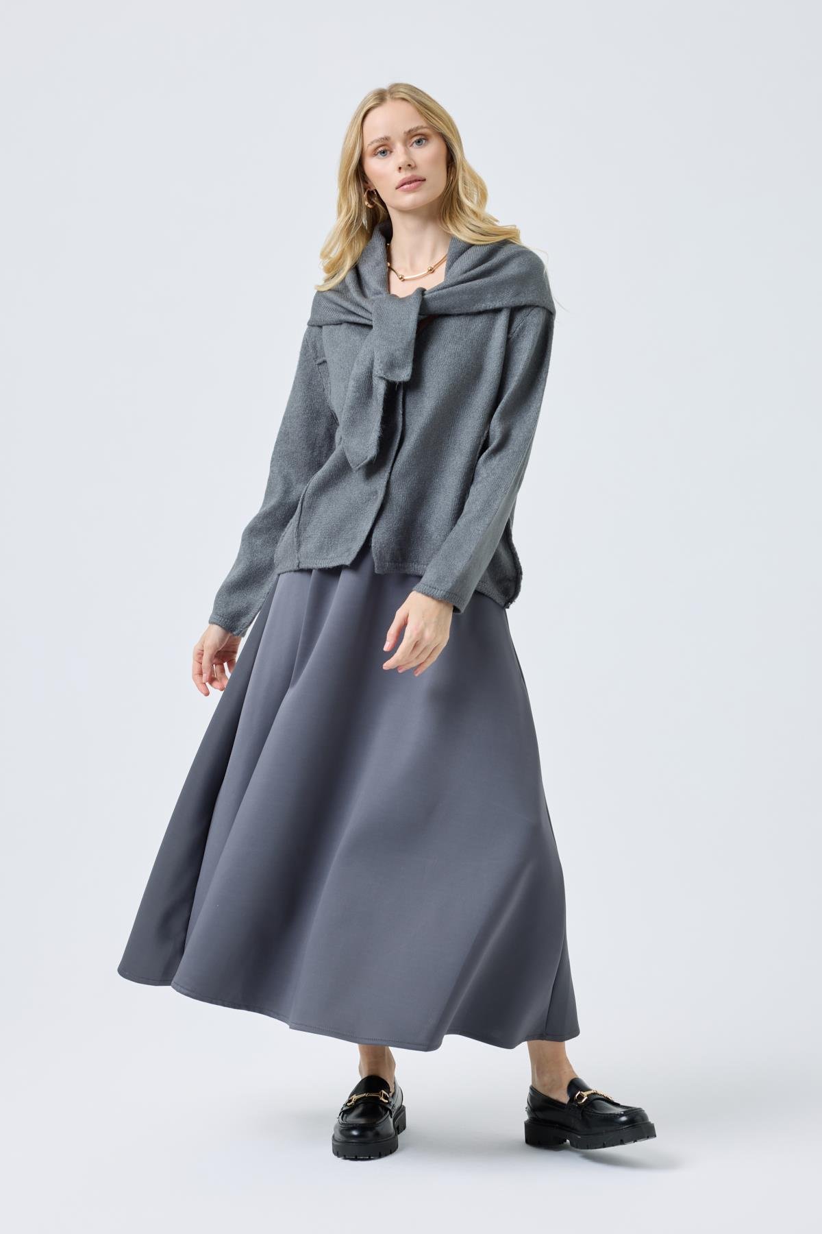 Emmy Atkılı Triko Hırka - Antrasit 