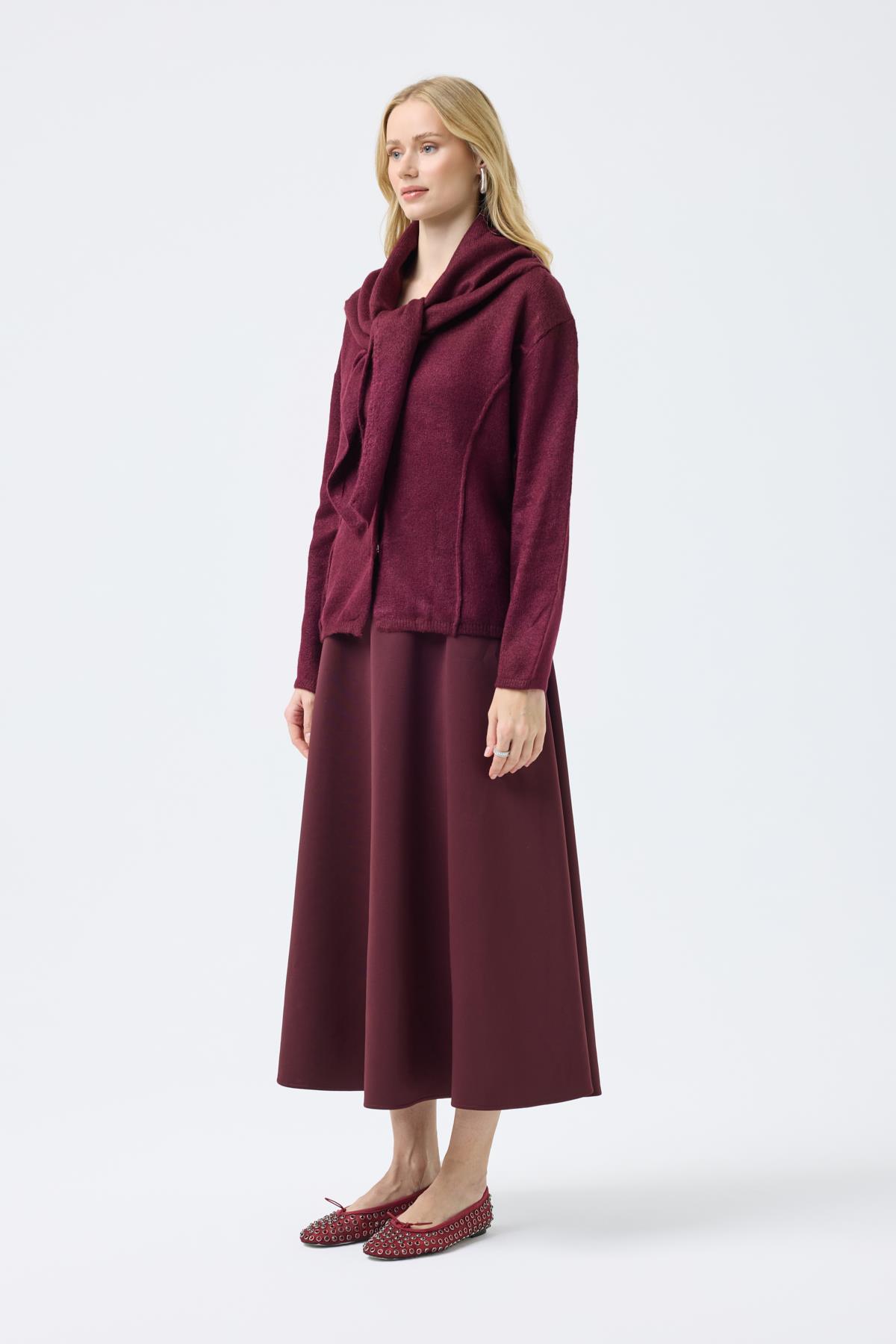 Emmy Atkılı Triko Hırka - Bordo 