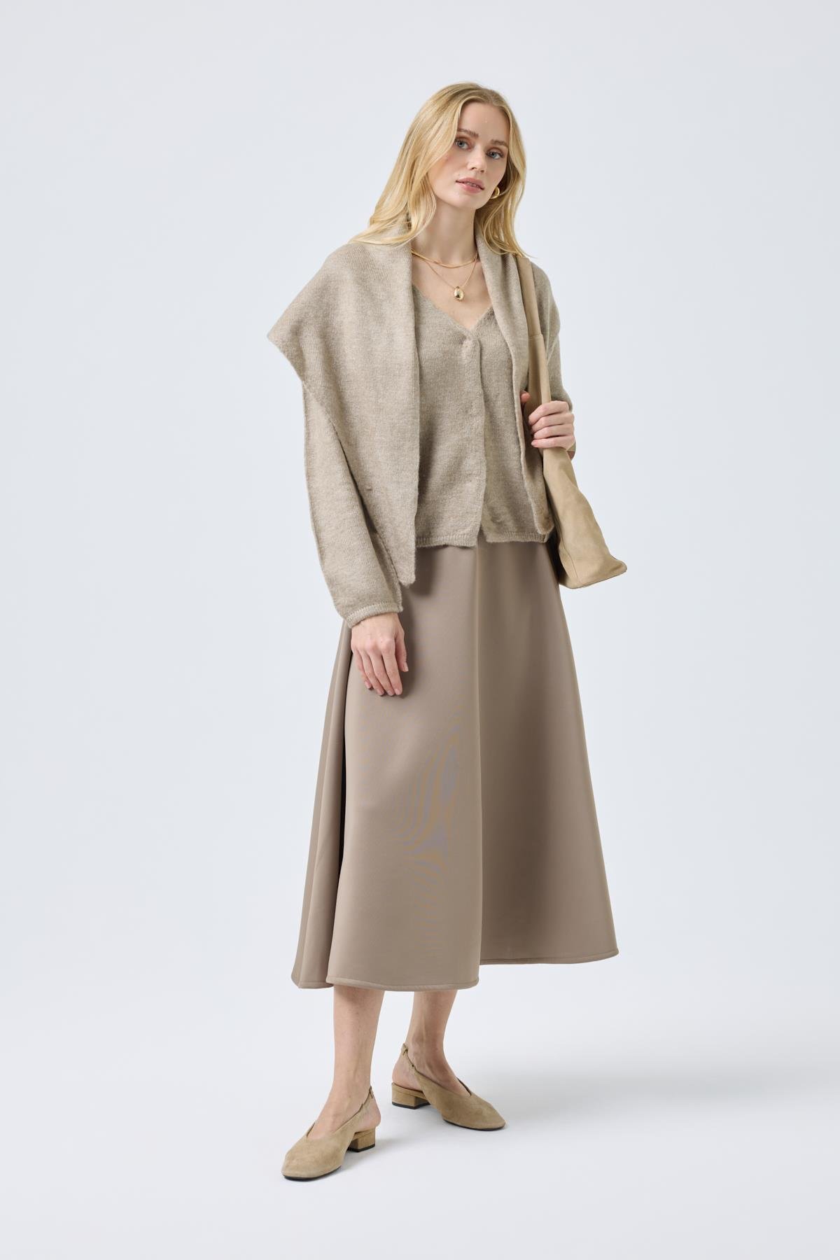 Emmy Atkılı Triko Hırka - Vizon 