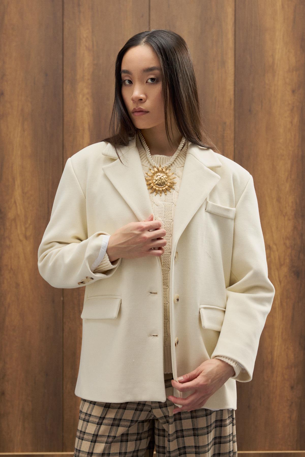 Eva Kaşe Blazer Kaban - Ekru 