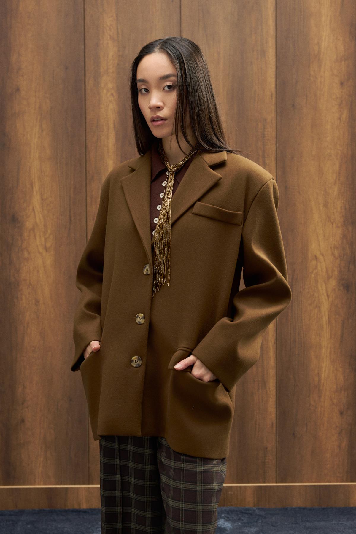 Eva Kaşe Blazer Kaban - Haki 