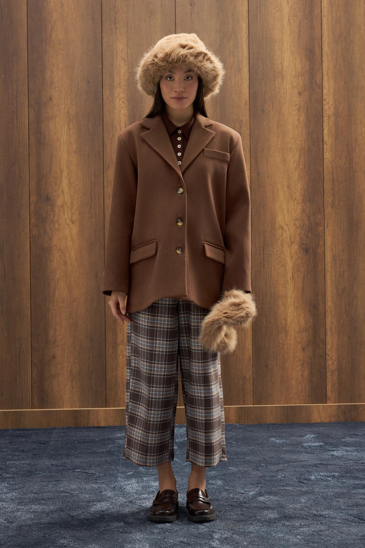 Eva Kaşe Blazer Kaban - Kahverengi 