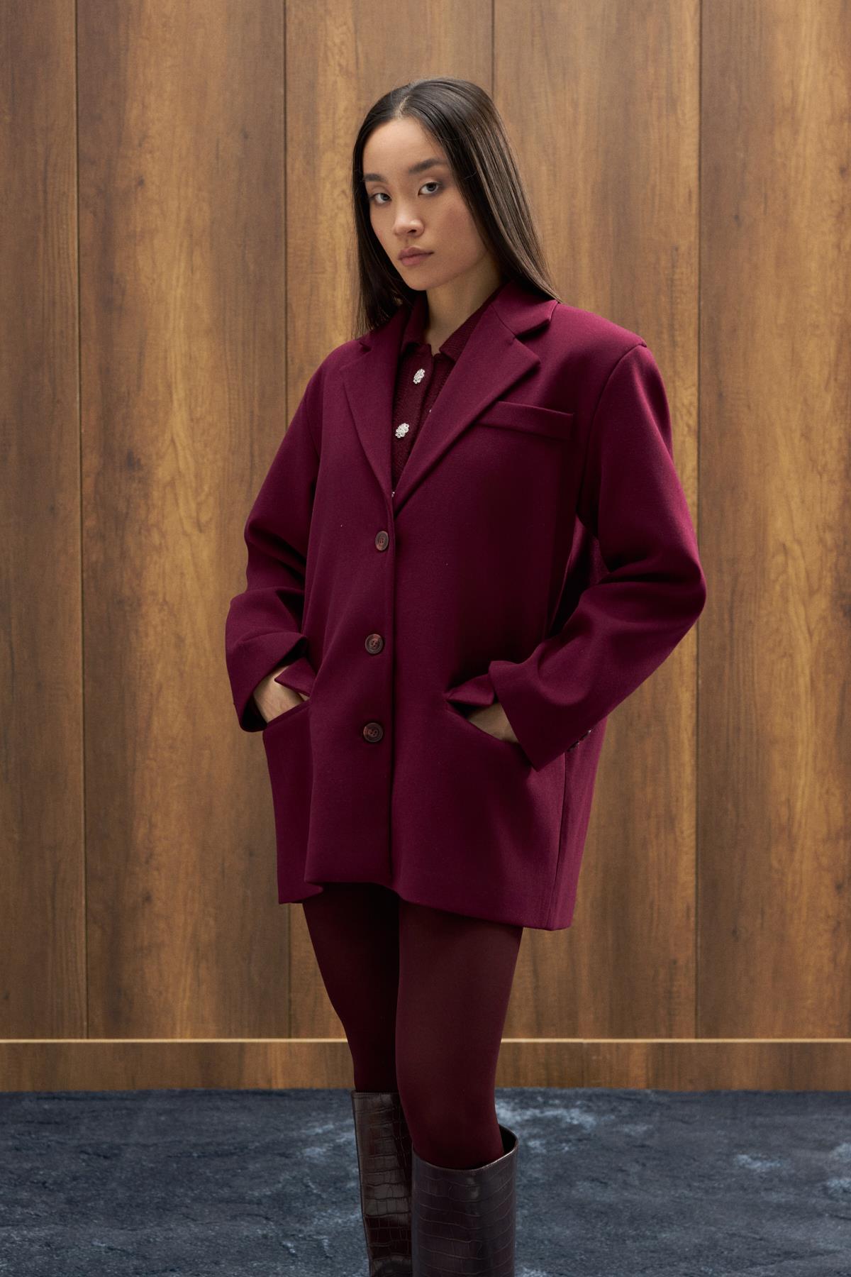 Eva Kaşe Blazer Kaban - Mürdüm