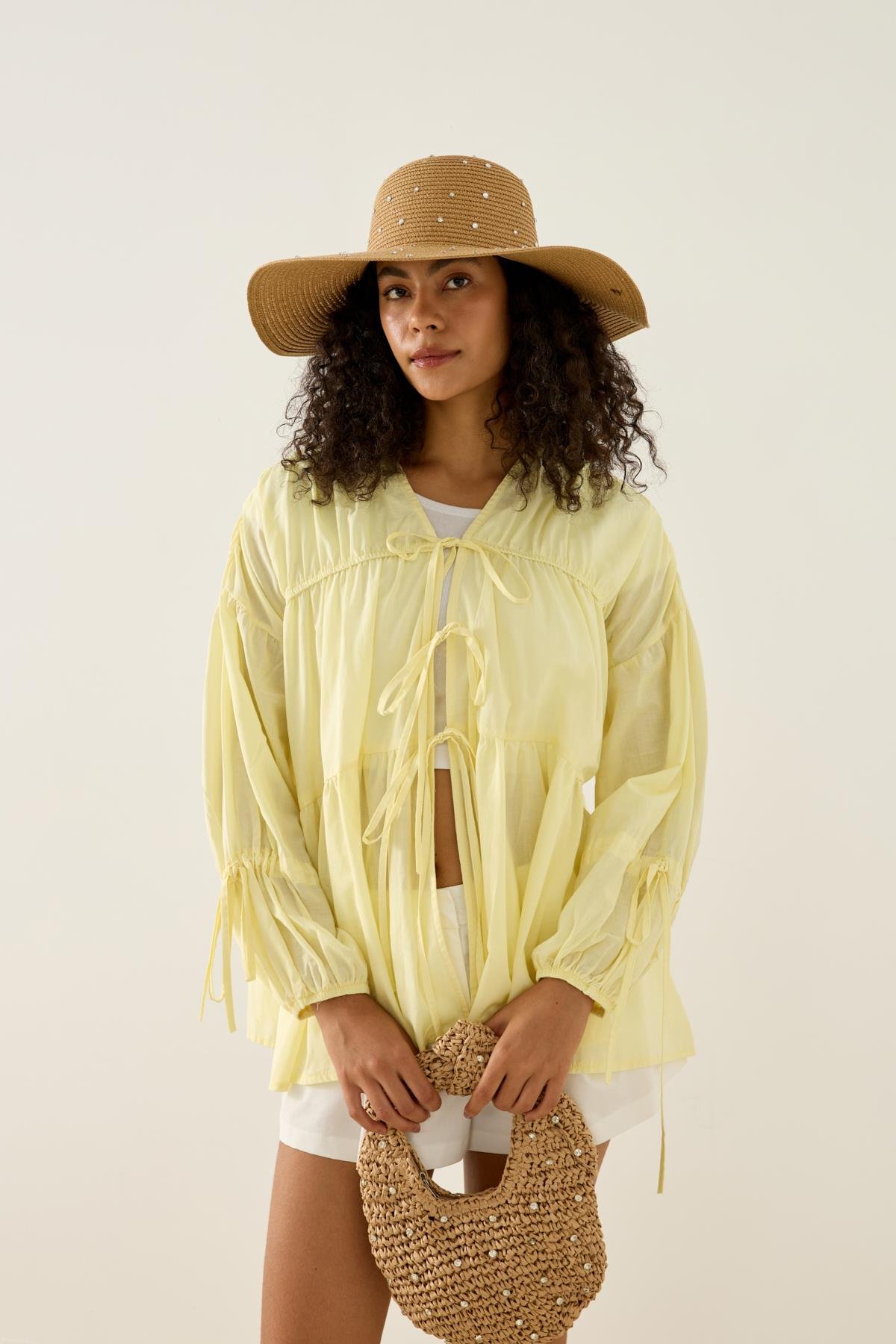 Evie Bağcıklı Robalı Tunik - Limonsarı