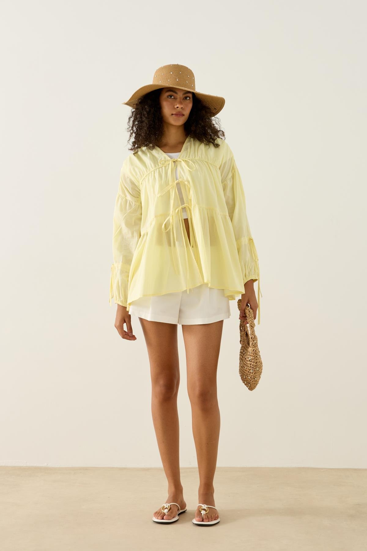 Evie Bağcıklı Robalı Tunik - Limonsarı