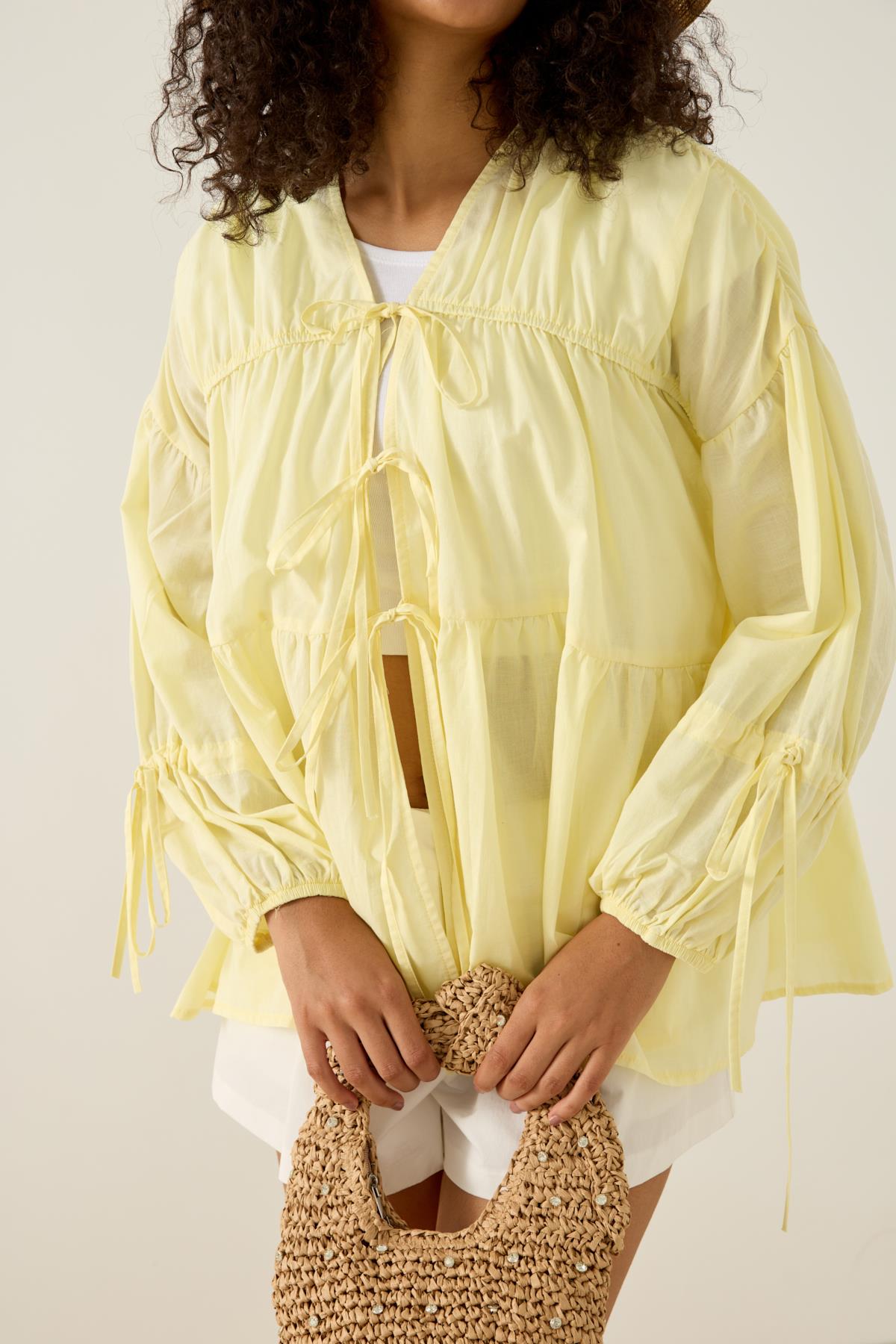 Evie Bağcıklı Robalı Tunik - Limonsarı
