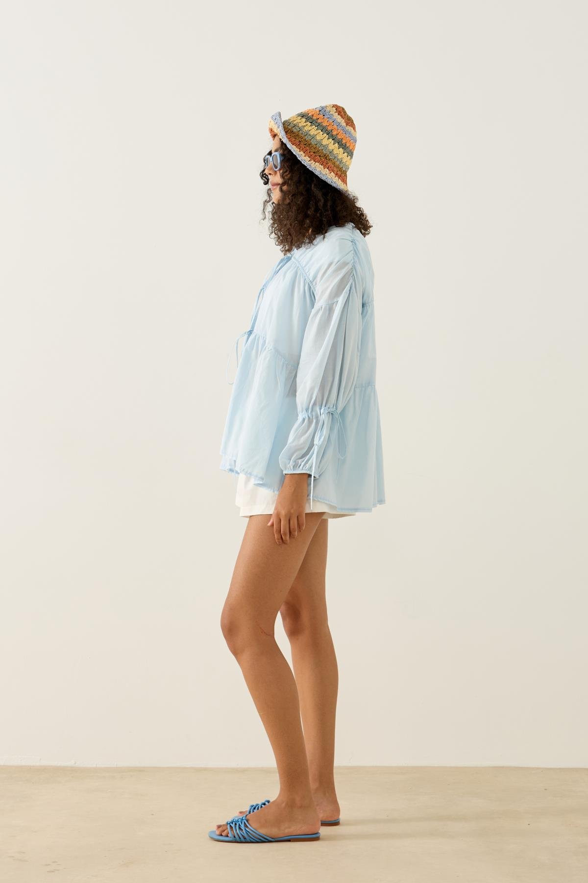 Evie Bağcıklı Robalı Tunik - Mavi