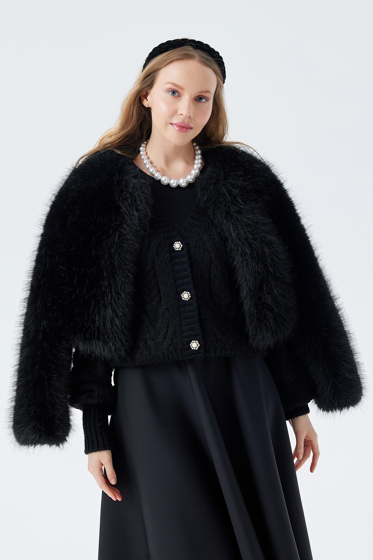 Flora Kürk Ceket- Siyah