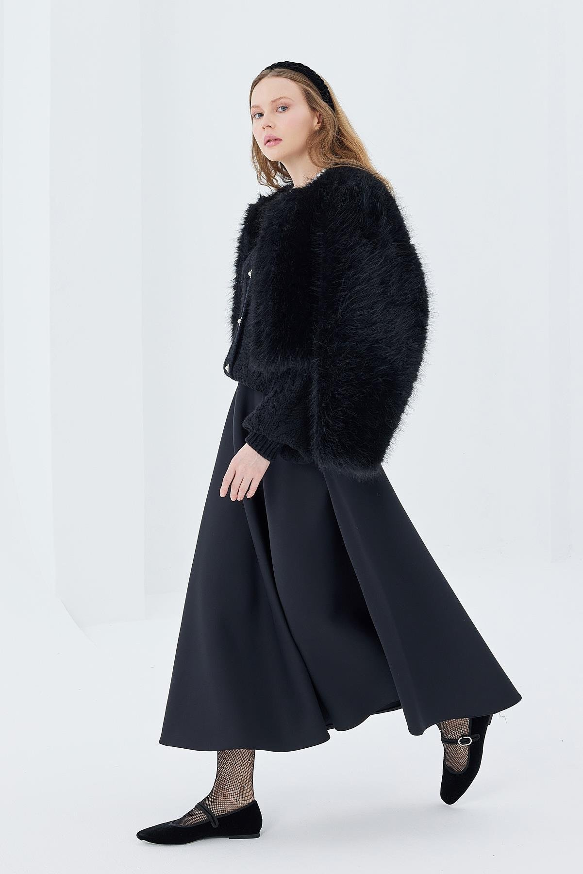 Flora Kürk Ceket- Siyah