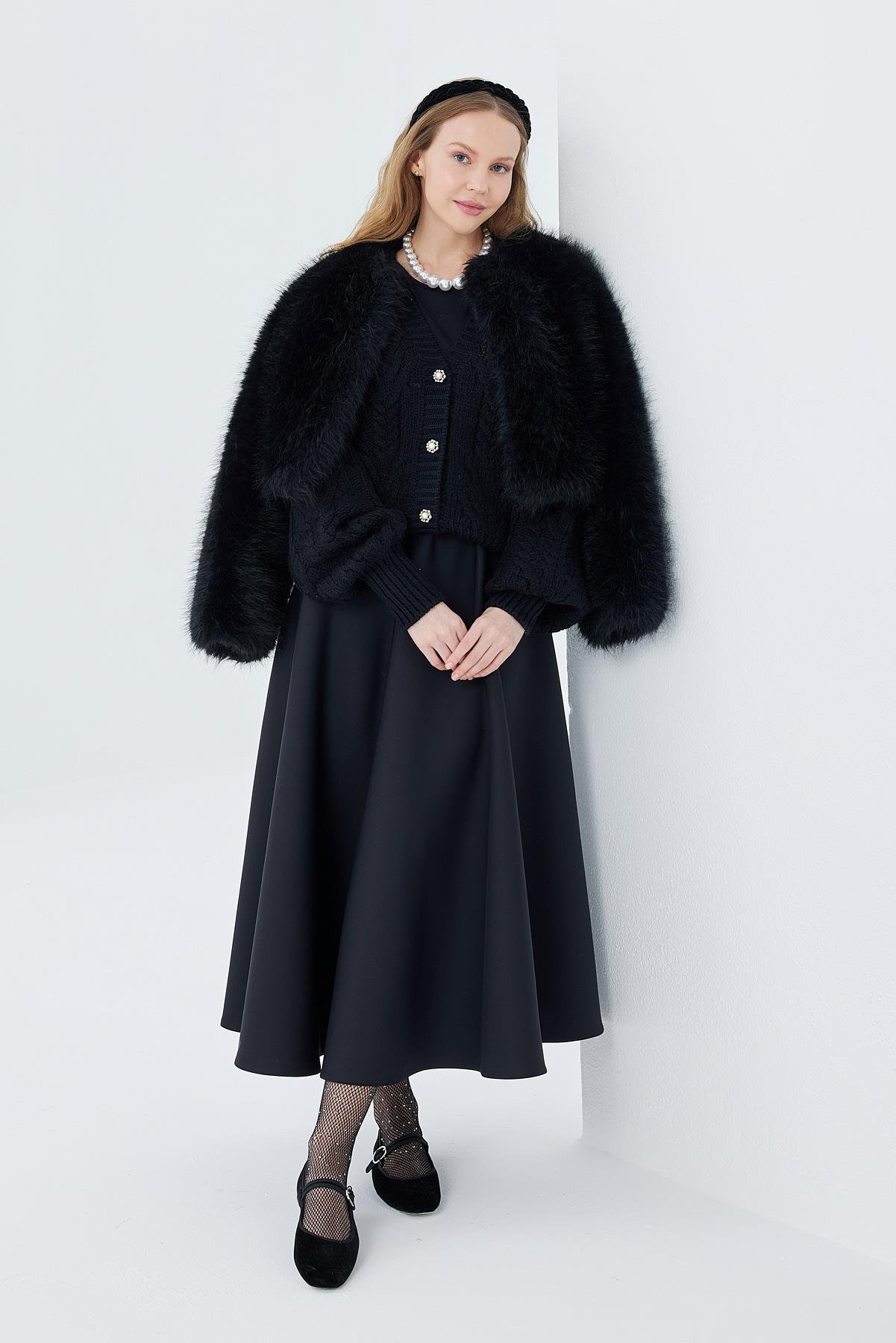 Flora Kürk Ceket- Siyah