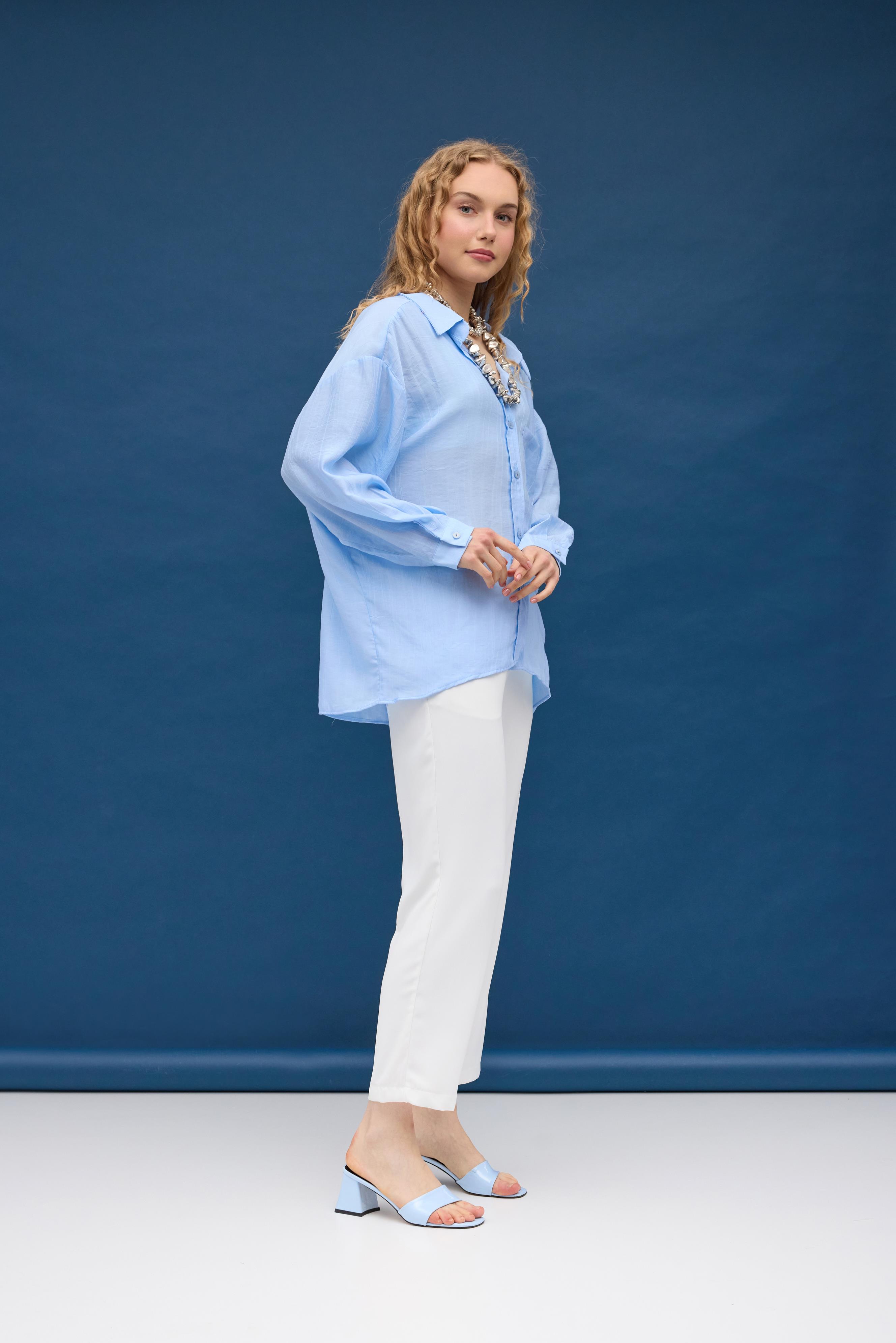 Floria Tencel Oversize Gömlek - Bebe mavi