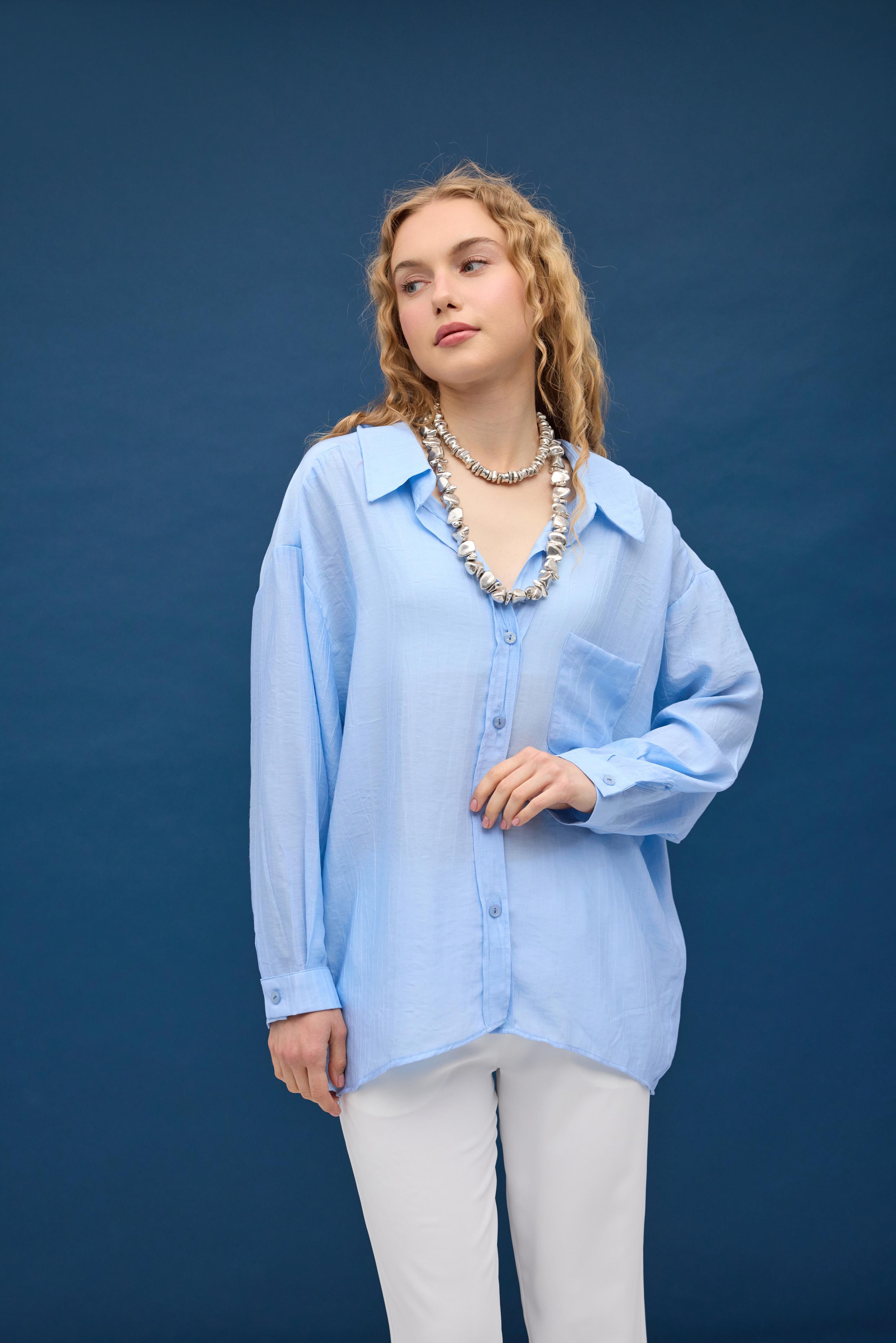 Floria Tencel Oversize Gömlek - Bebe mavi