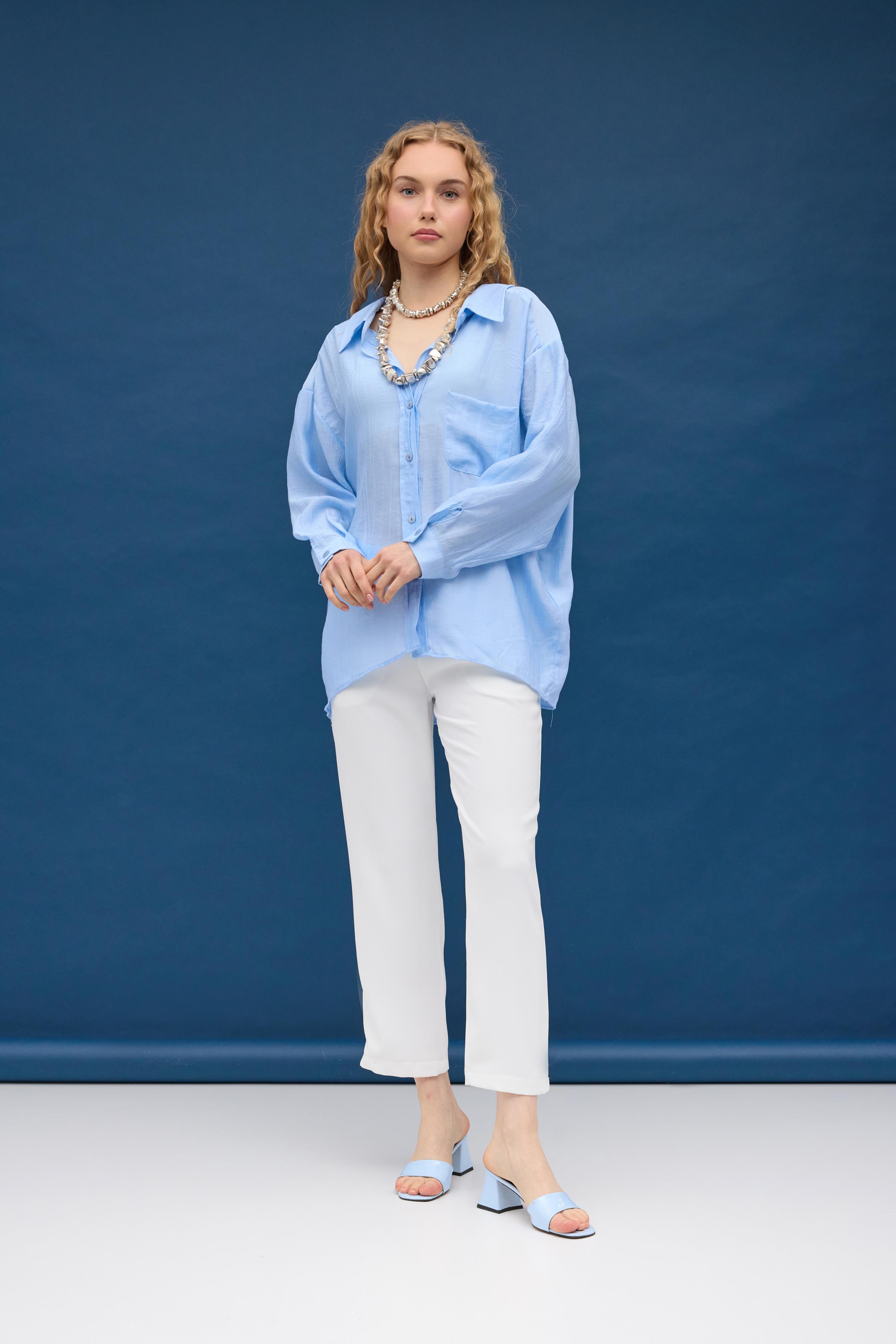 Floria Tencel Oversize Gömlek - Bebe mavi