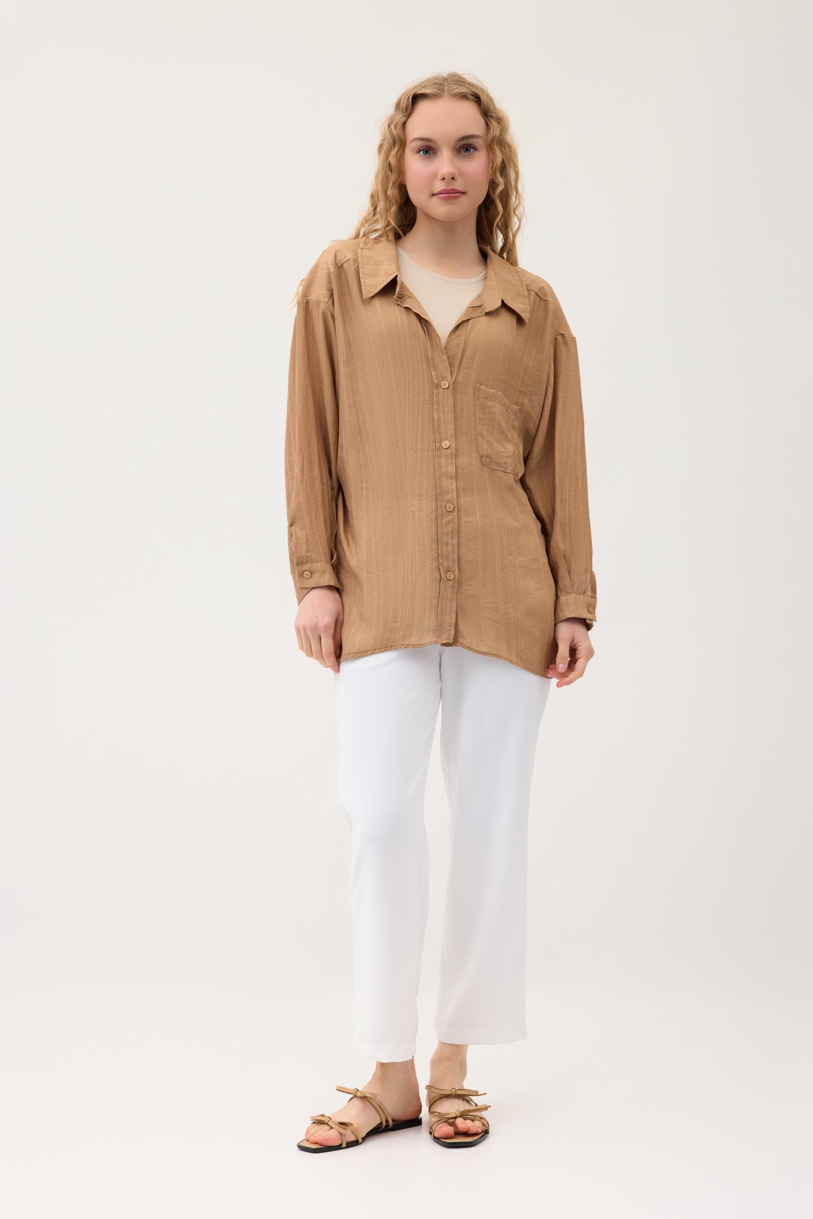 Floria Tencel Oversize Gömlek- Camel 