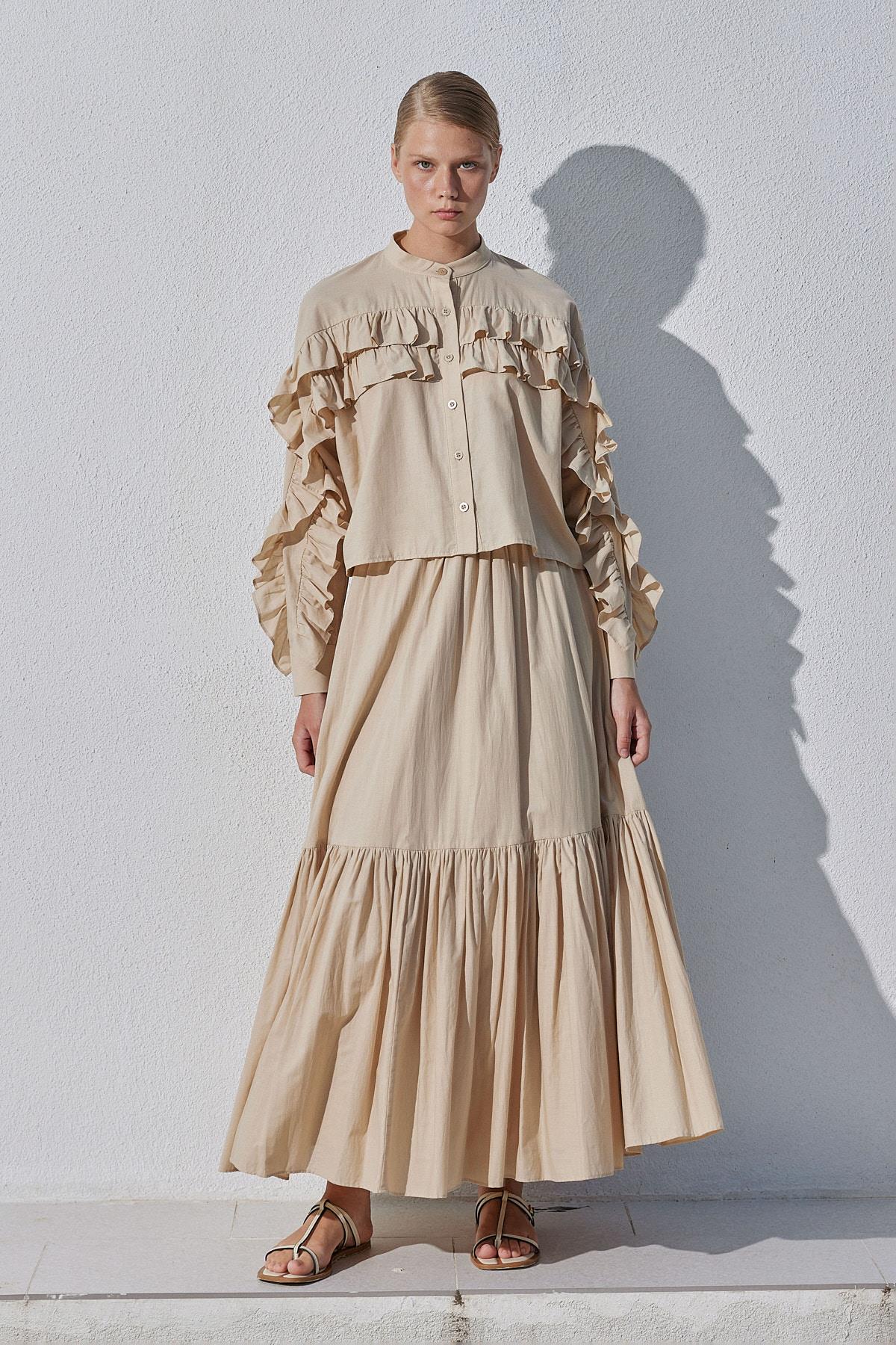 Grace Pamuk Vual Maxi Boy Etek- Bej