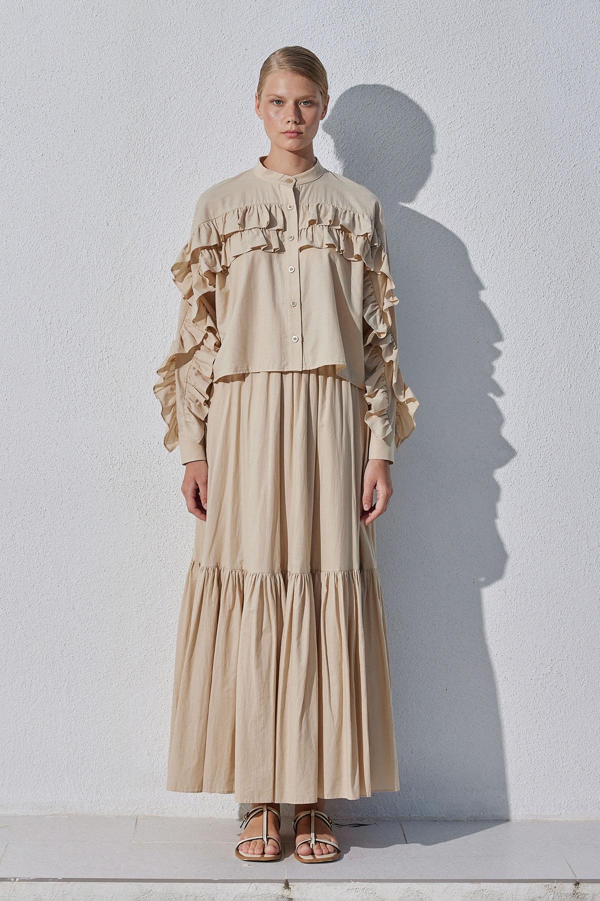 Grace Pamuk Vual Maxi Boy Etek- Bej