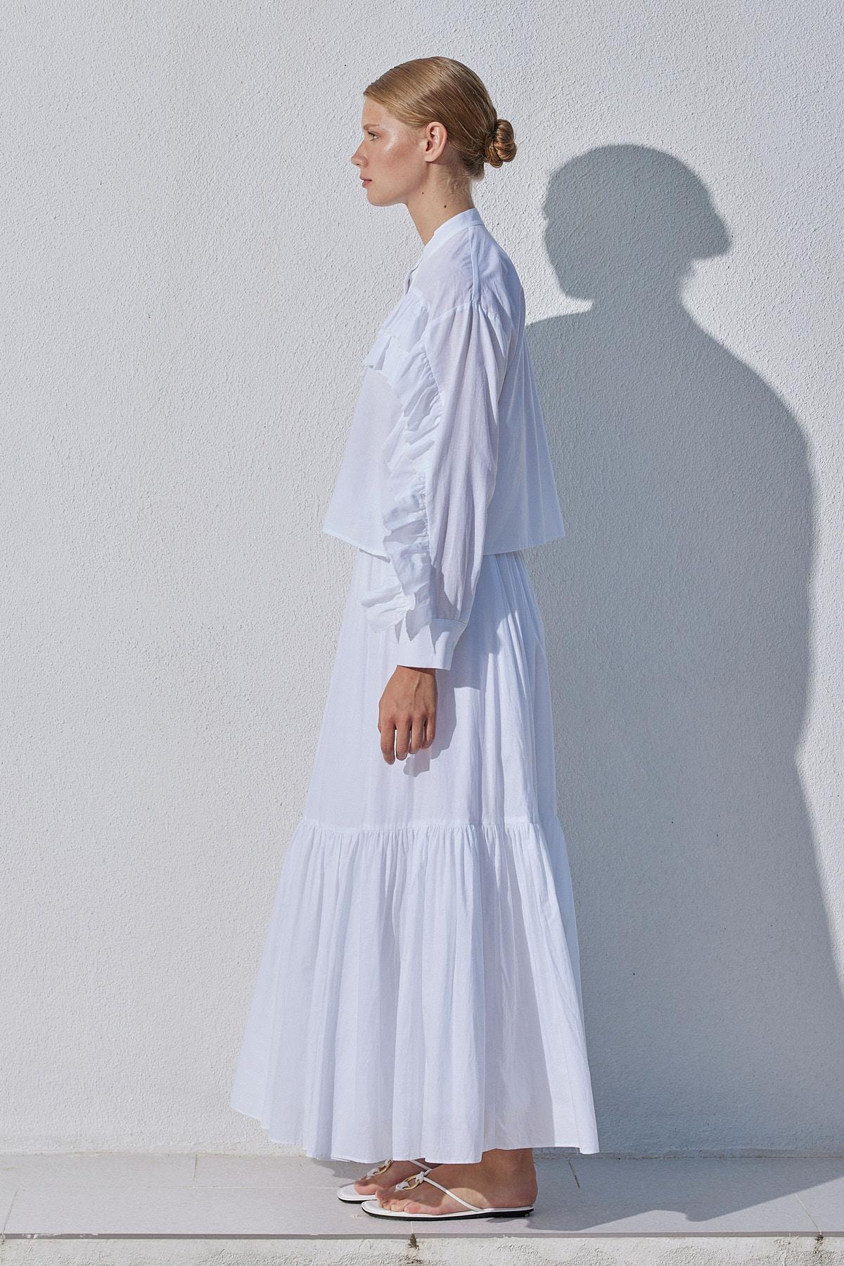 Grace Pamuk Vual Maxi Boy Etek- Beyaz