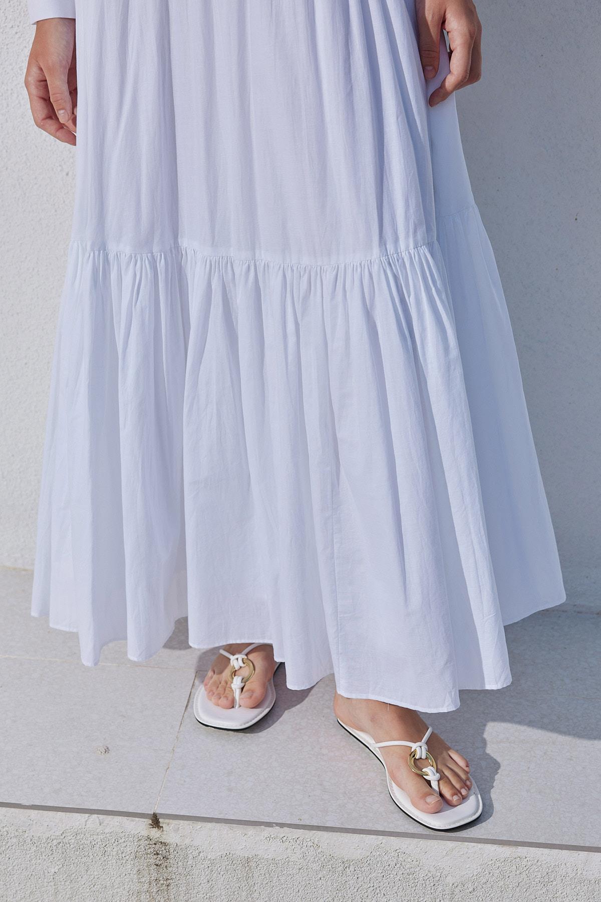 Grace Pamuk Vual Maxi Boy Etek- Beyaz