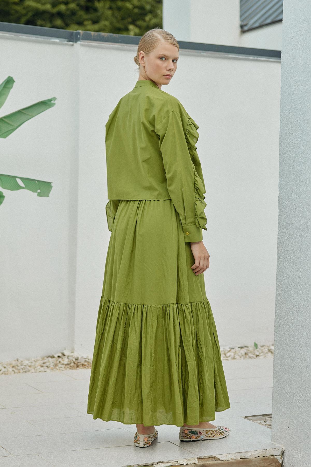 Grace Pamuk Vual Maxi Boy Etek - Elma Yeşil