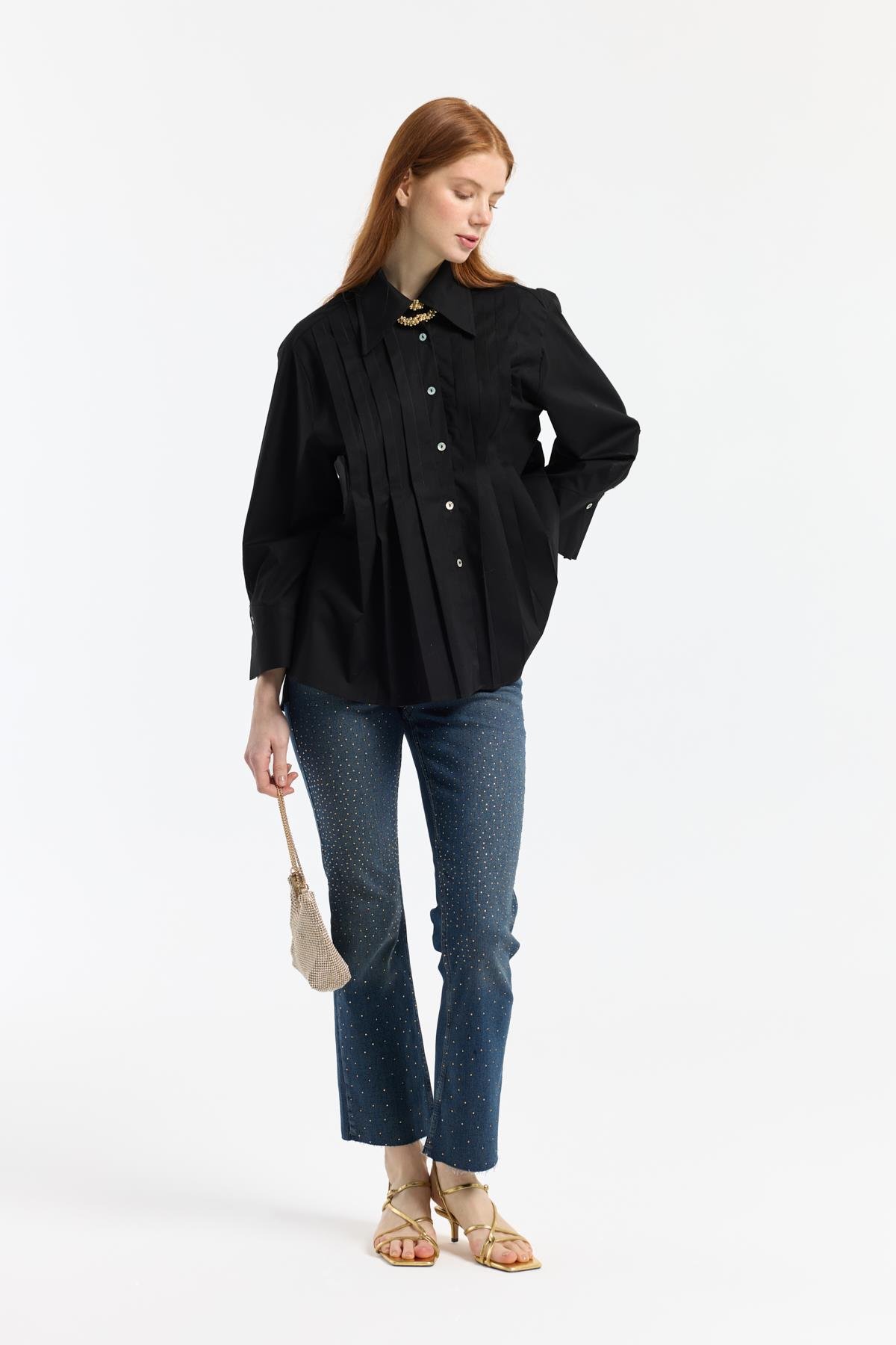 Hotfix Baskılı Kesik Paçalı Denim 