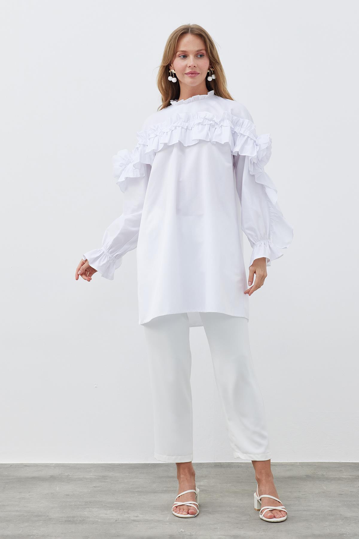 İSABELLA GÜLLÜ GÖMLEK- BEYAZ