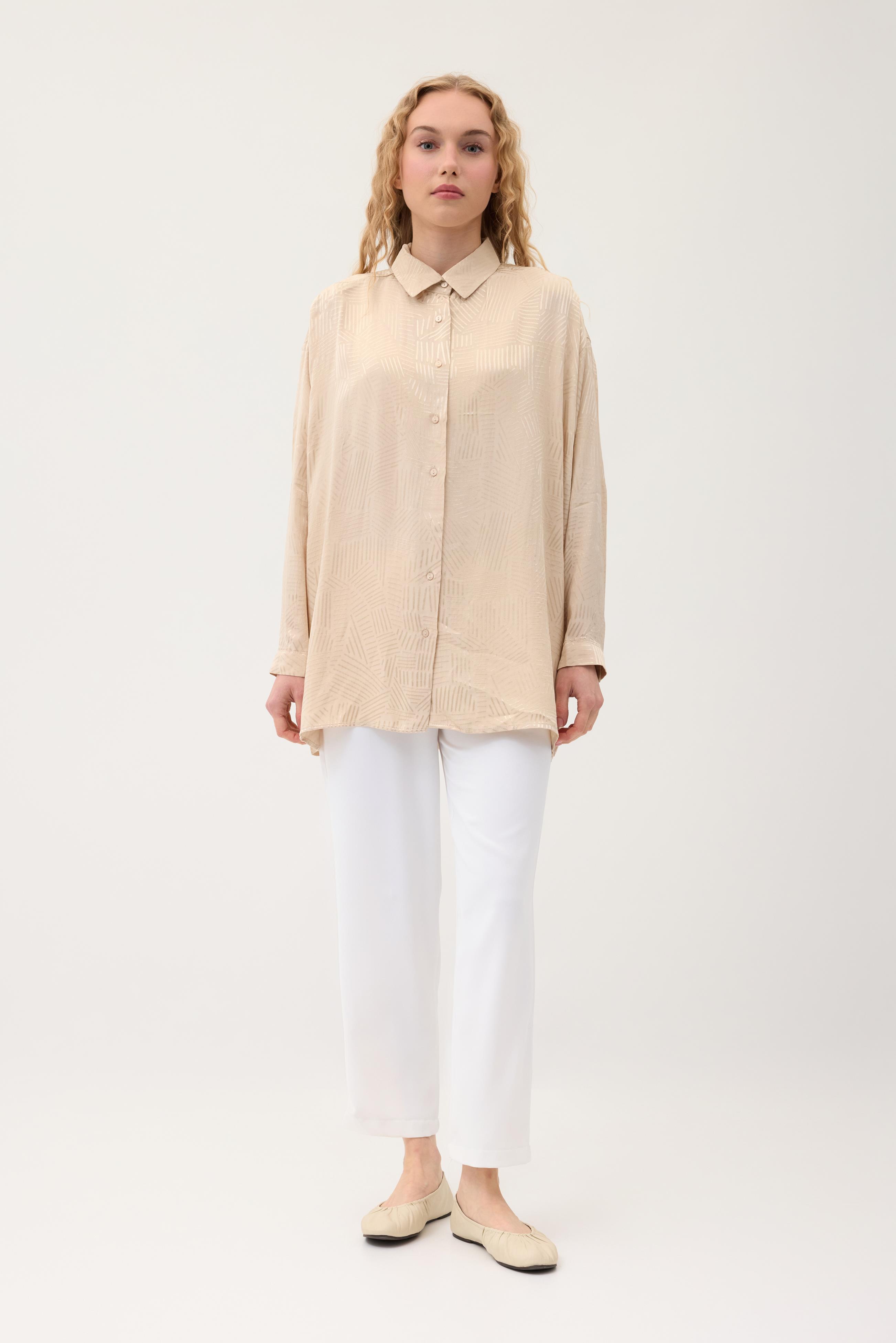 Jakar Geometrik Desen Gömlek - Bej