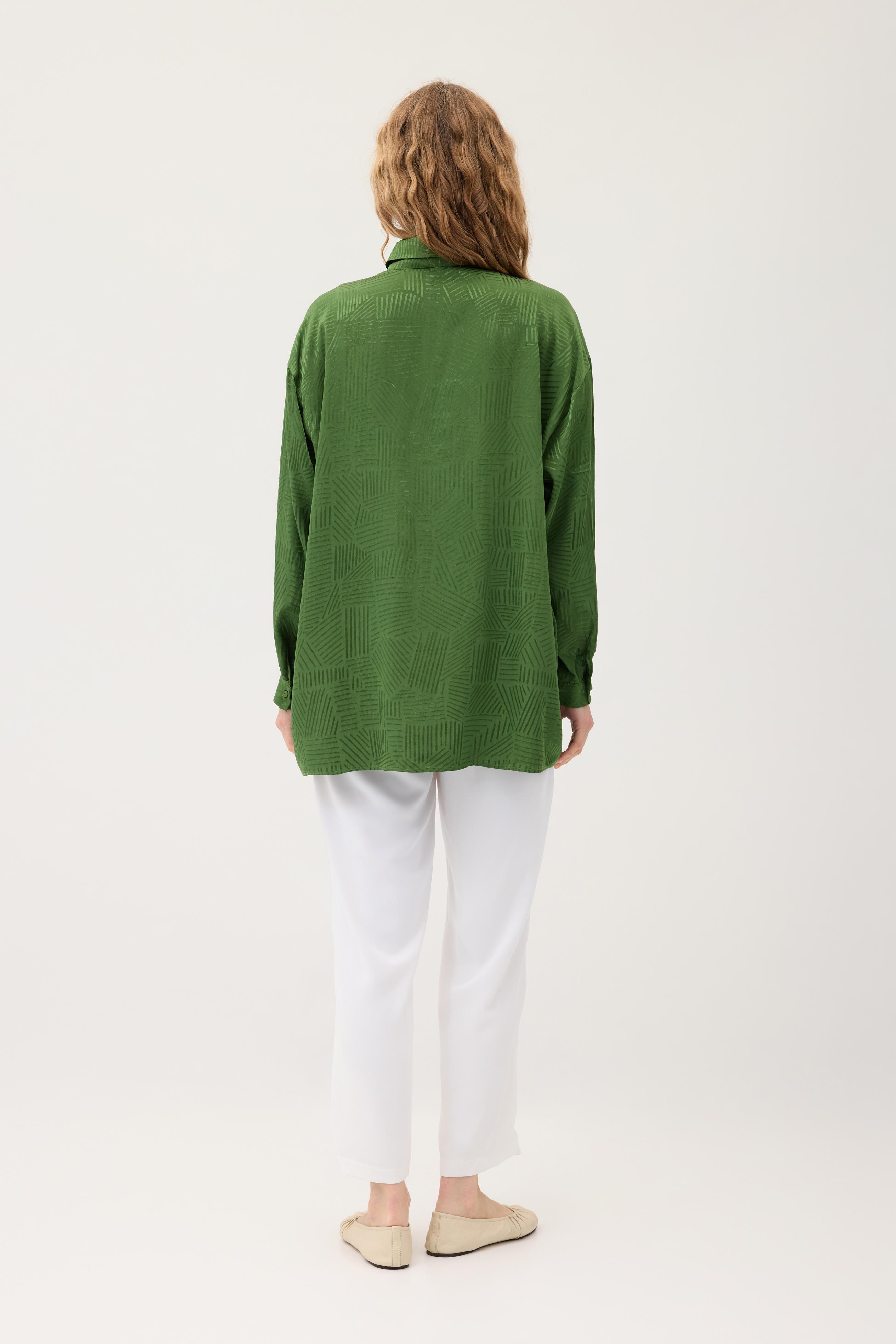Jakar Geometrik Desen Gömlek - Yeşil