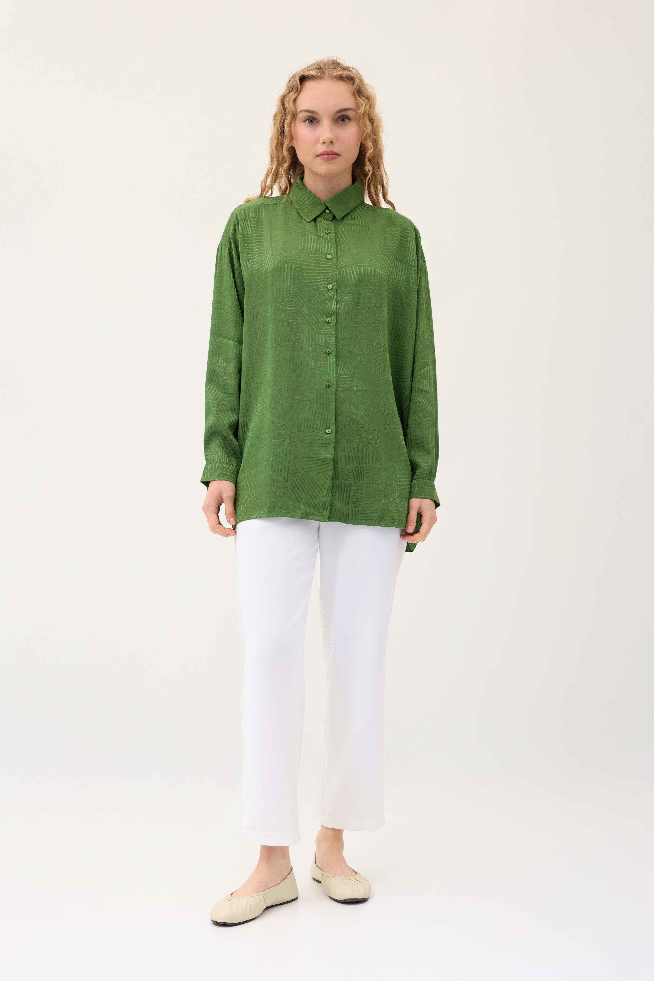 Jakar Geometrik Desen Gömlek - Yeşil