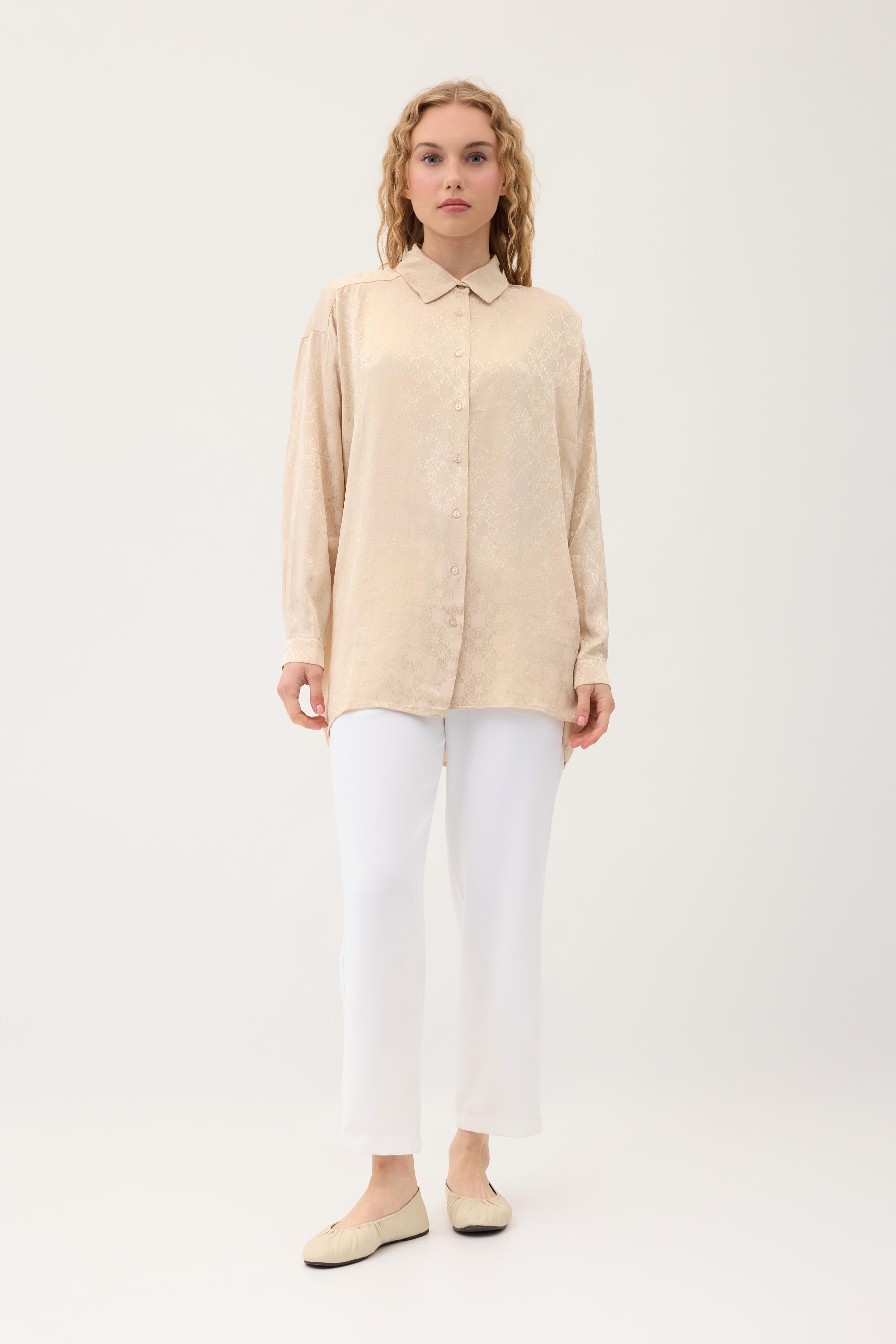 Jakar Vintage Desen Gömlek - Bej