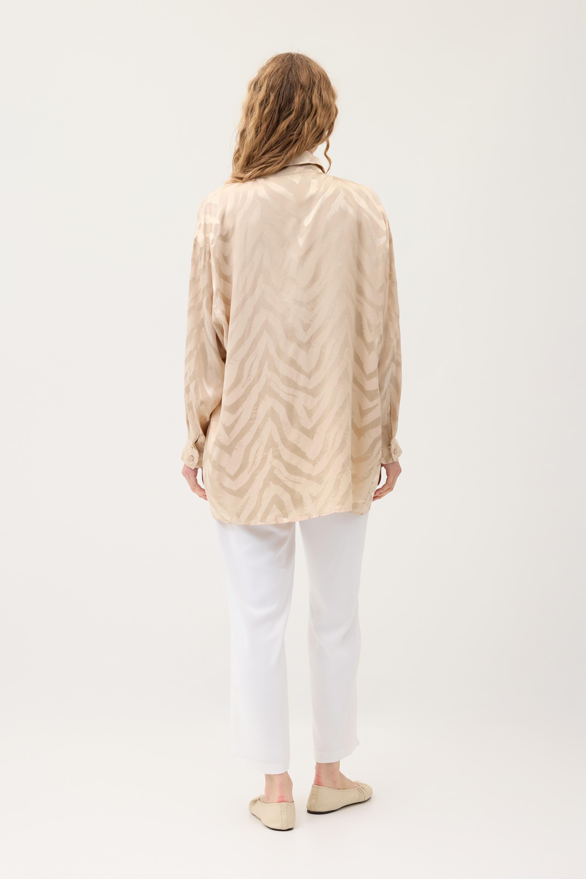 Jakar Zebra Desen Gömlek - Bej