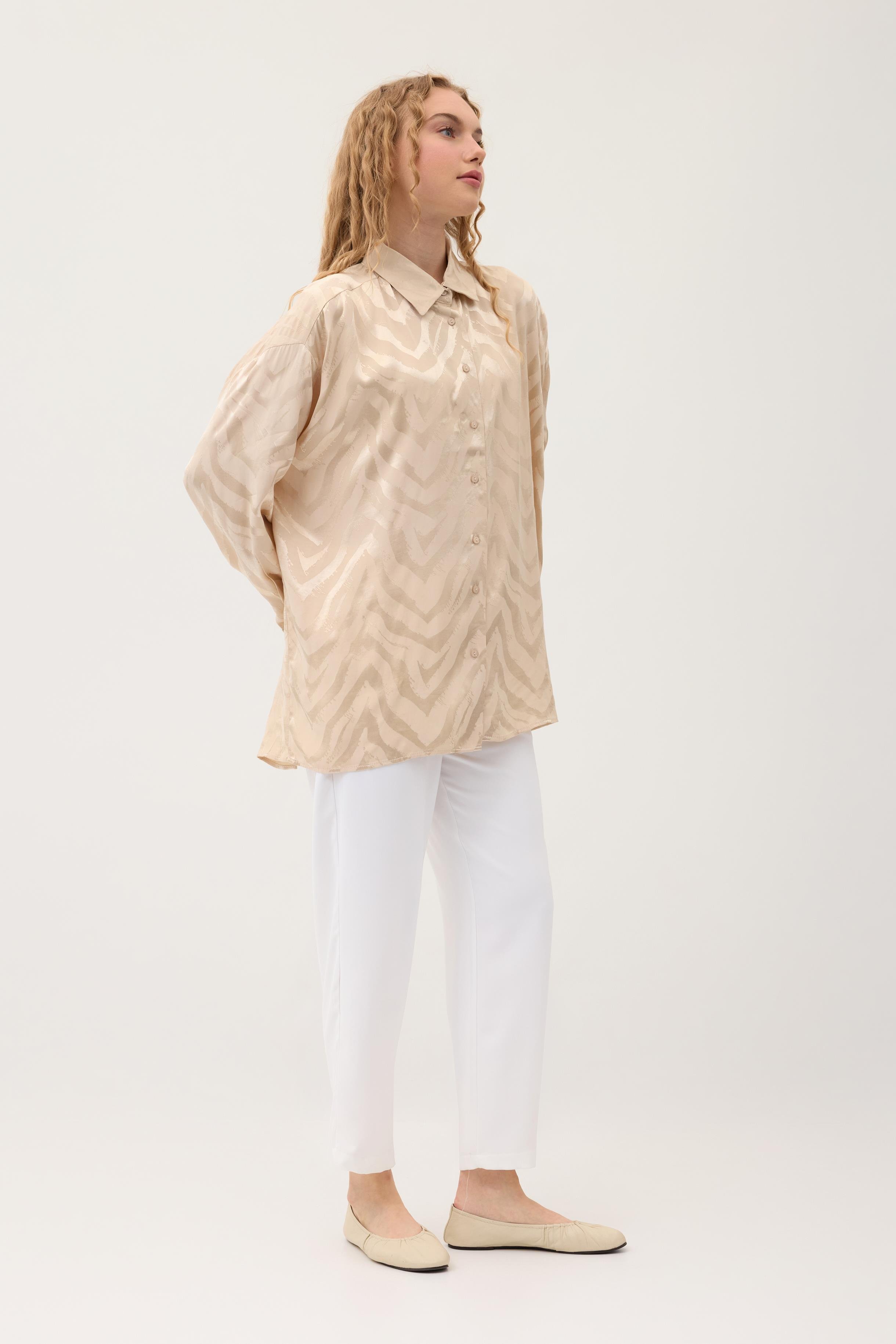 Jakar Zebra Desen Gömlek - Bej