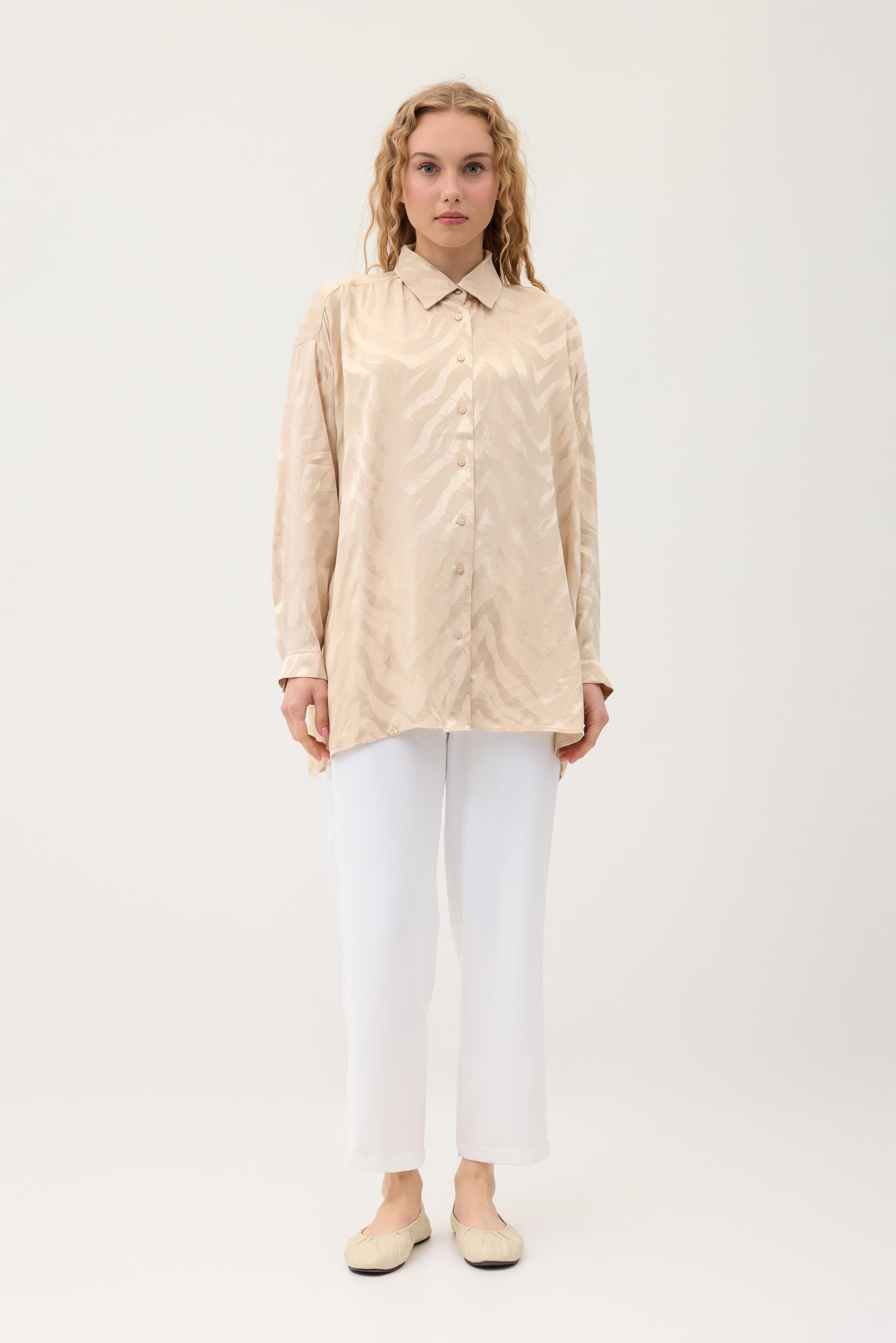 Jakar Zebra Desen Gömlek - Bej