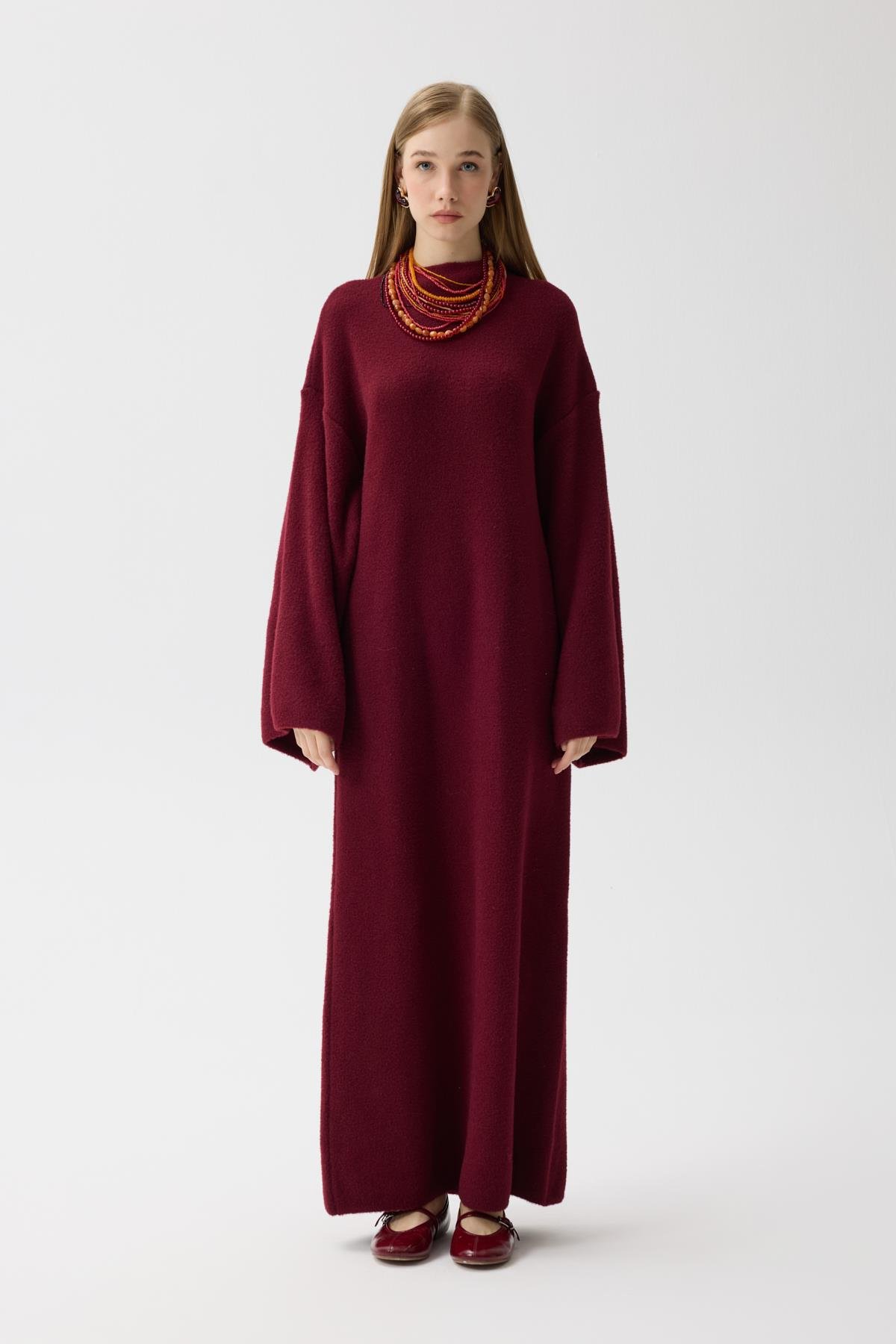 Jean Peluş Elbise - Bordo