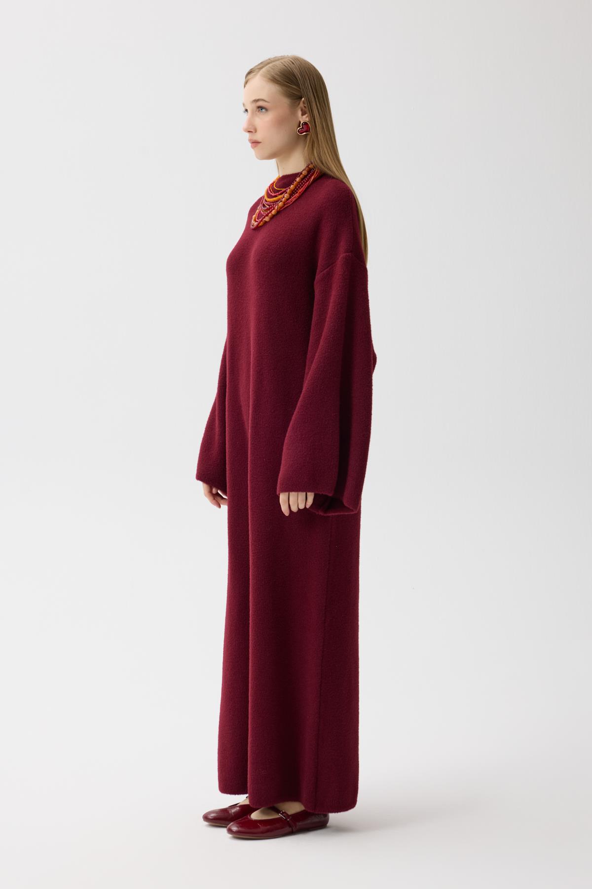 Jean Peluş Elbise - Bordo