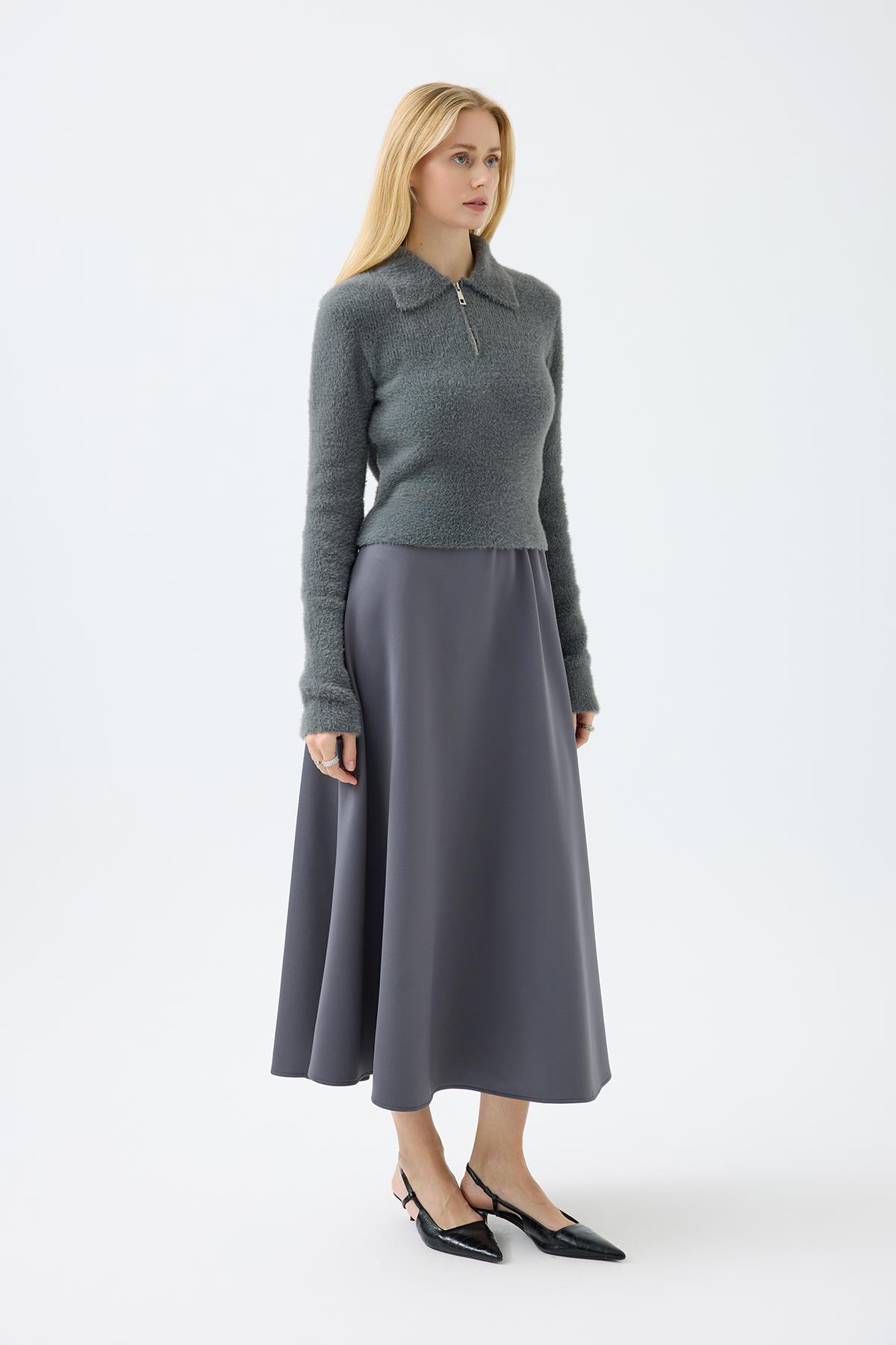 Joan Fermuarlı Triko Kazak - Antrasit