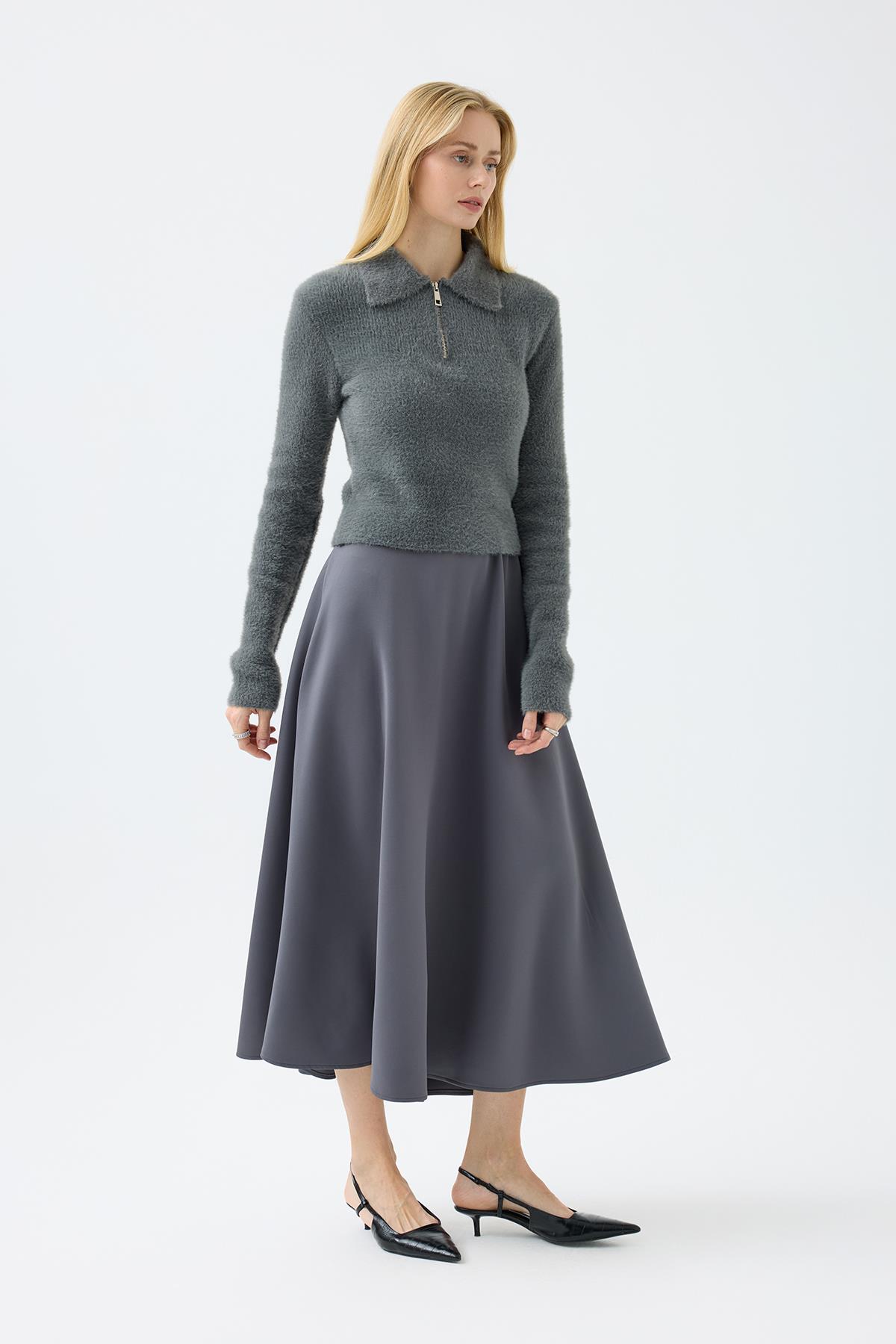 Joan Fermuarlı Triko Kazak - Antrasit