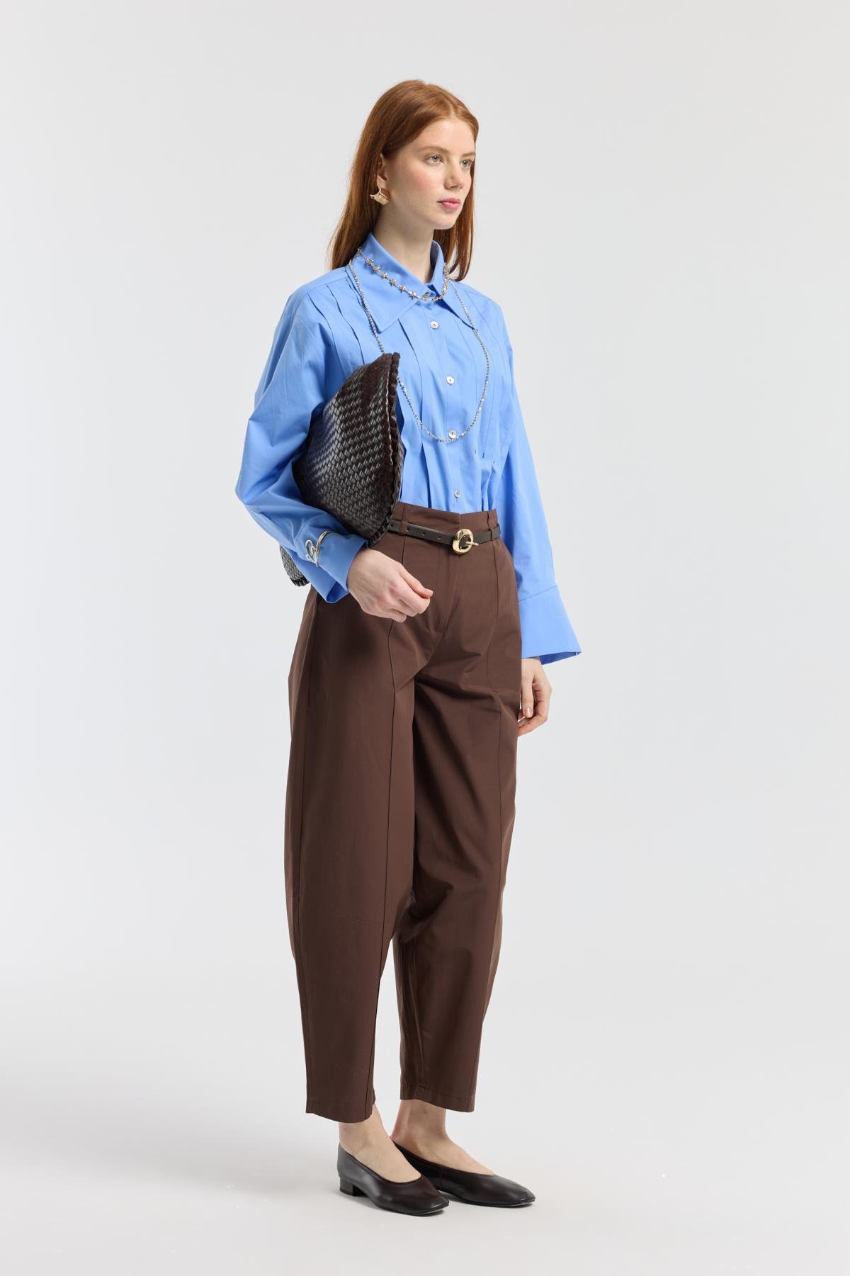 Kemerli Buggy Poplin Pantolon - Kahverengi