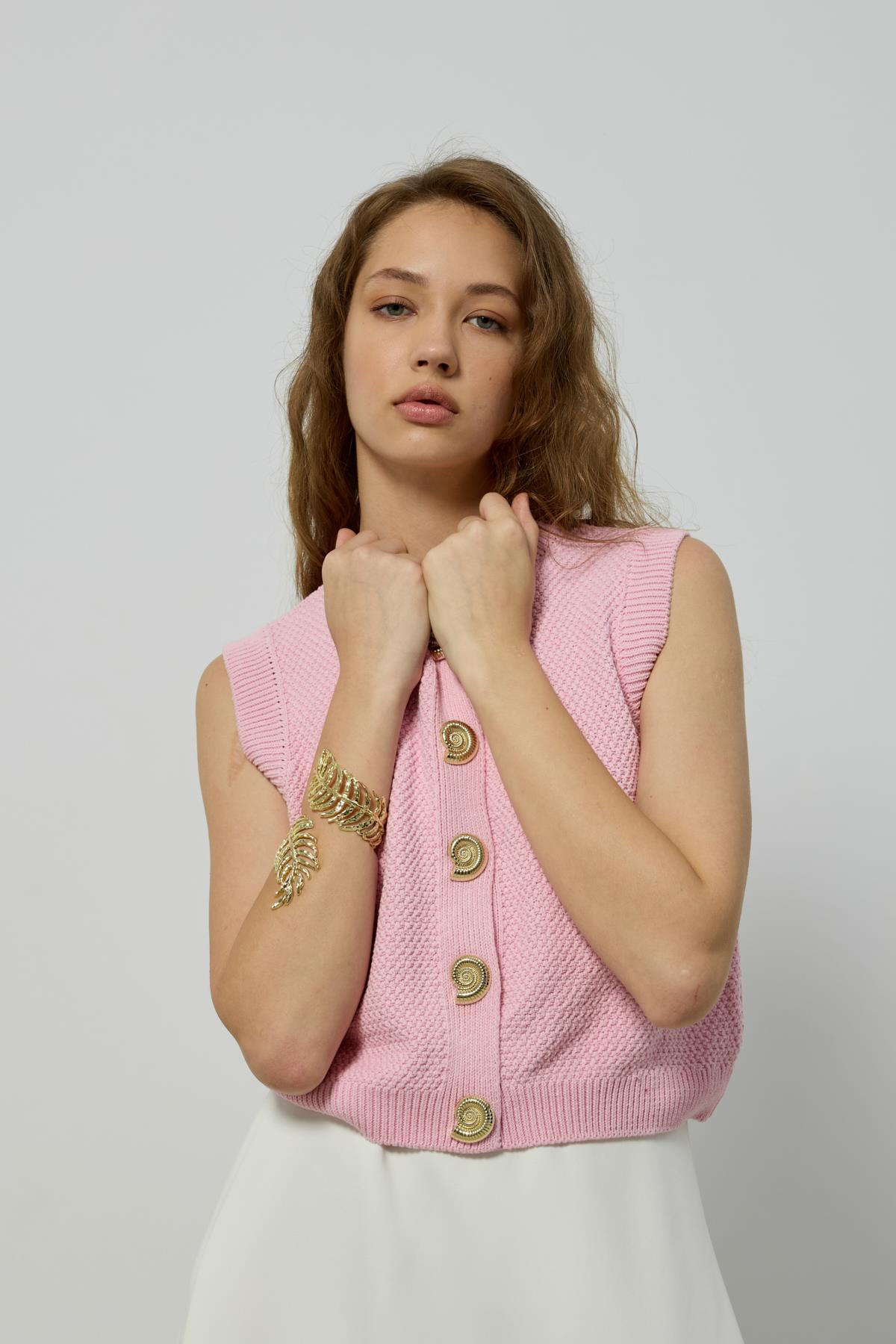 Kendall Aksesuar Düğmeli Süveter - Pembe