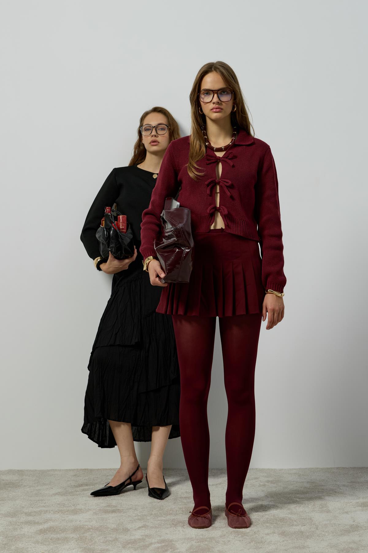 Lavinia Selanik Örme Fiyonklu Hırka - Bordo 