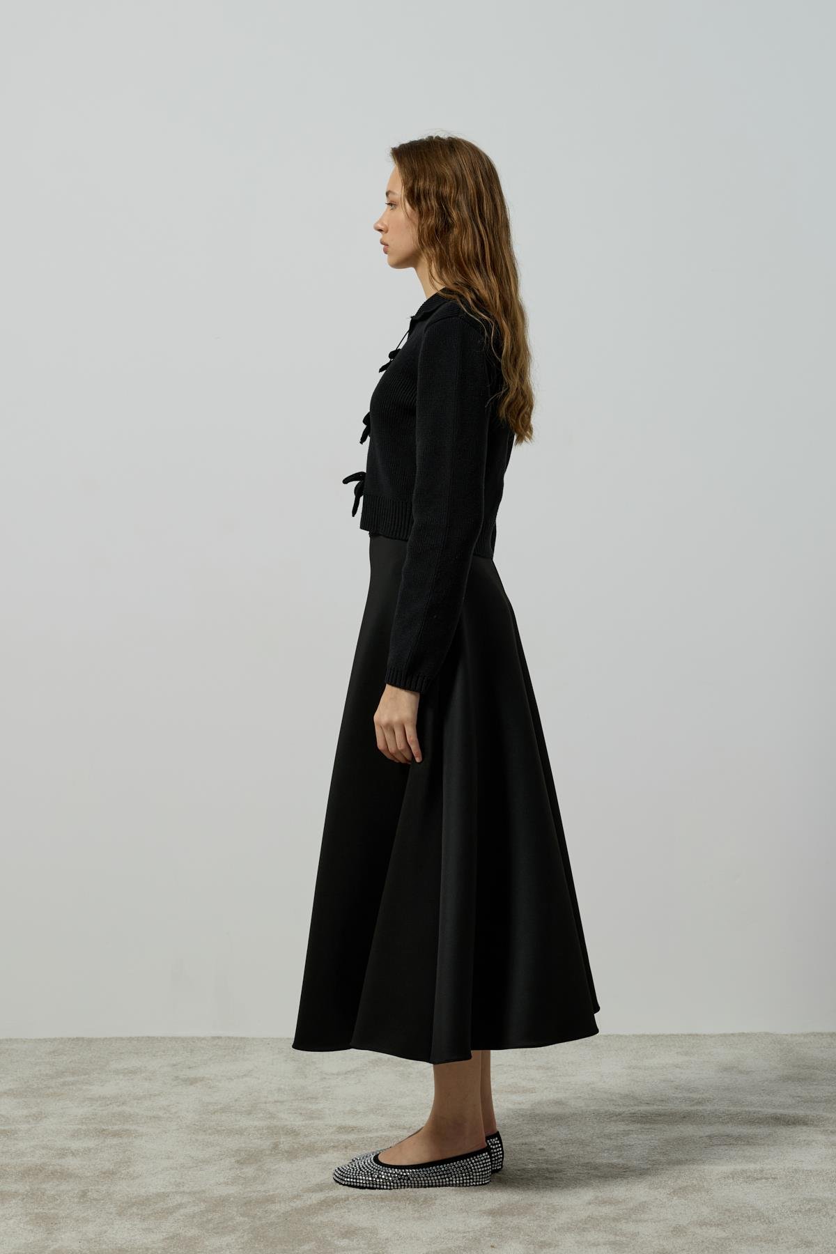 Lavinia Selanik Örme Fiyonklu Hırka - Siyah